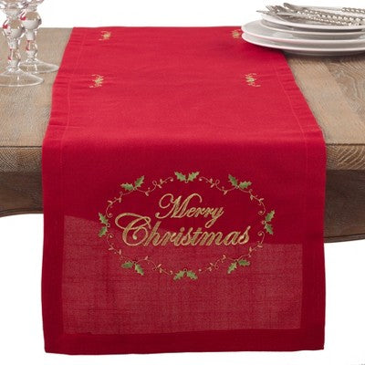 Merry Christmas table runner, red 14"x72" oblong