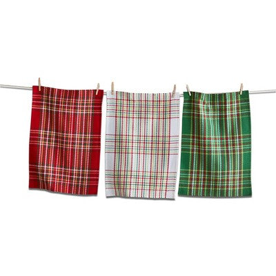 Festive Waffle Weave Plaid Dishtowel (set of 3)