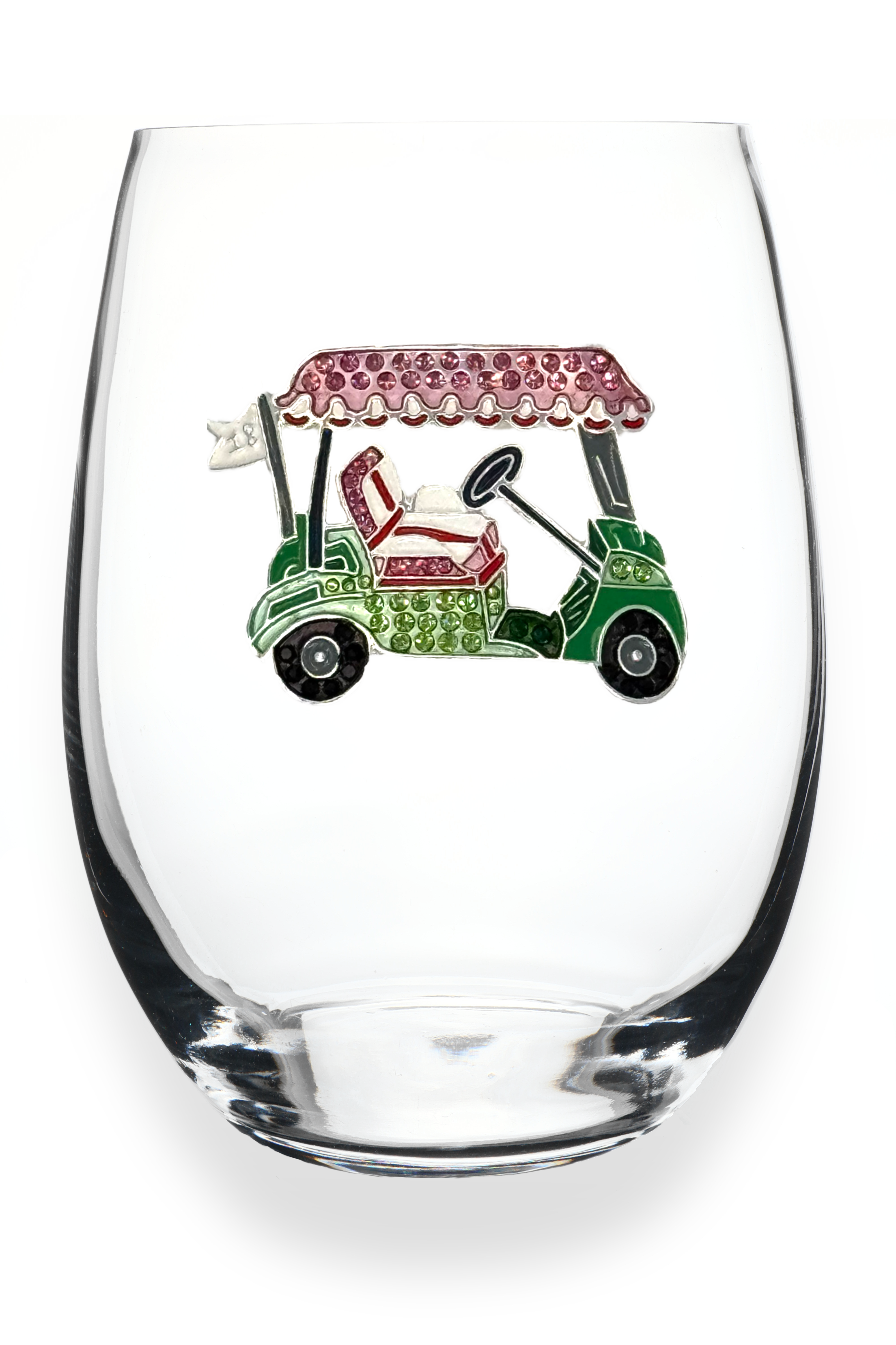 Golf Cart Stemless Wine Glass