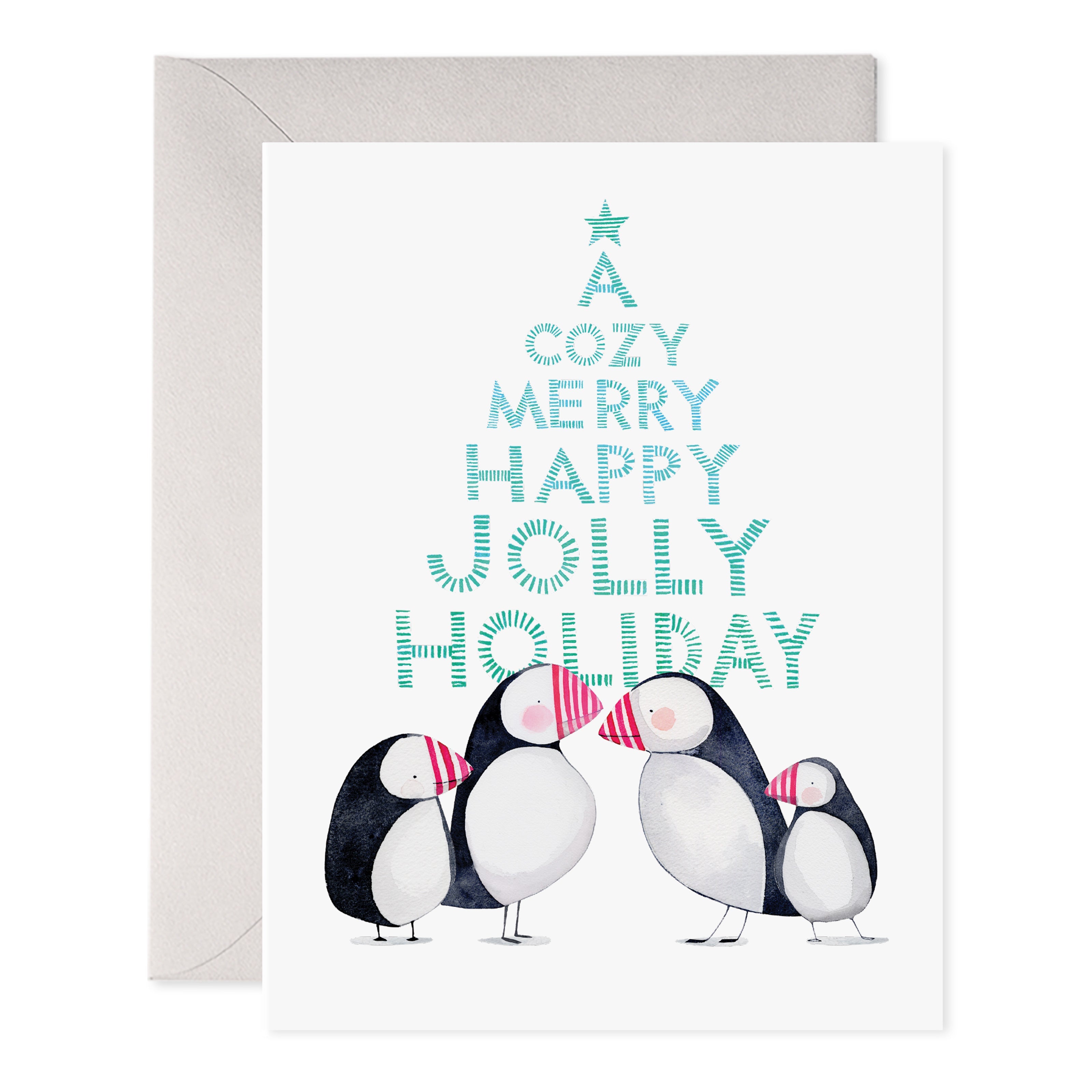 JOLLY PUFFINS HOLIDAY CHRISTMAS GREETING CARD