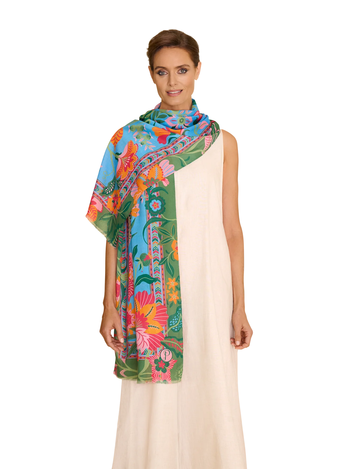 Cotton Scarf - Folky Floral - Cornflower, Blue