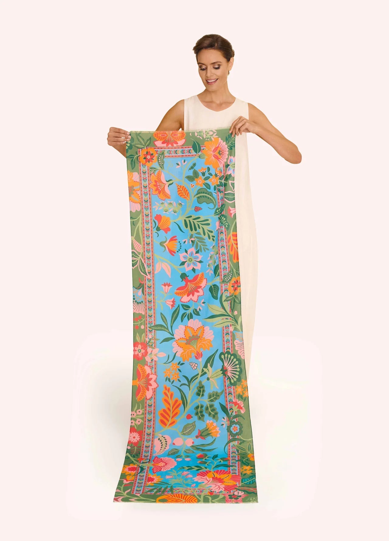 Cotton Scarf - Folky Floral - Cornflower, Blue