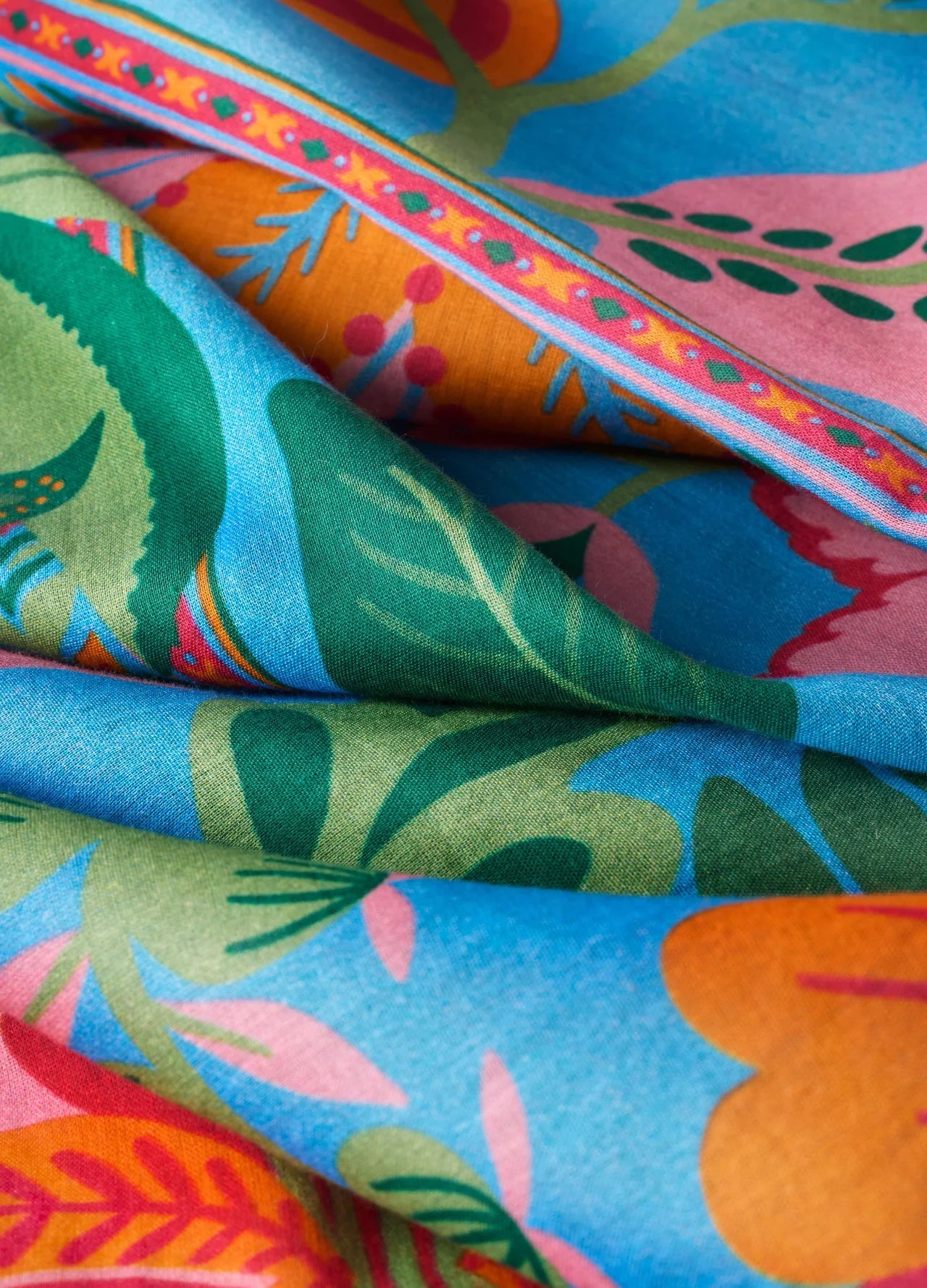 Cotton Scarf - Folky Floral - Cornflower, Blue