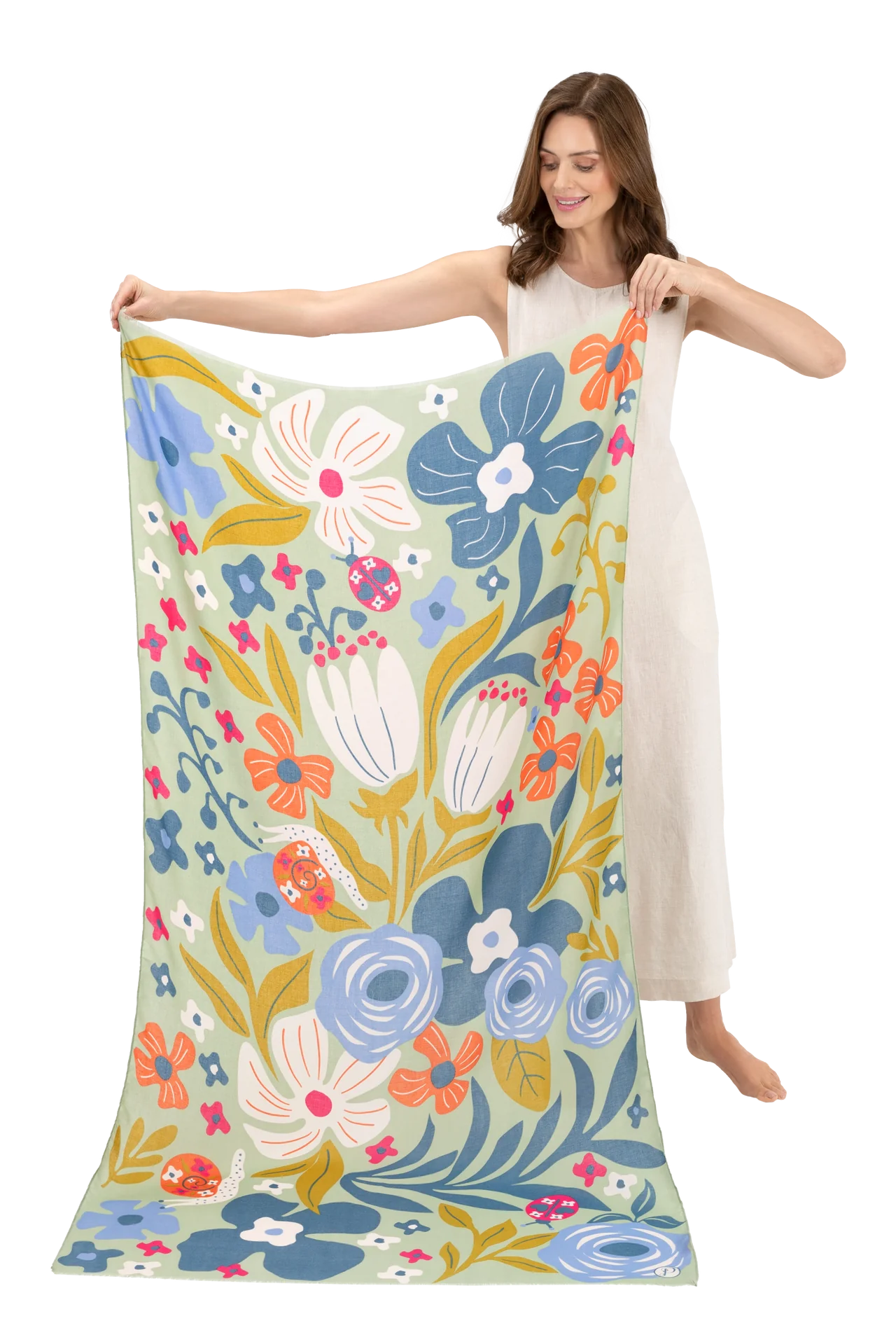 Print Scarf - Garden Friends in Wild Flowers, Green