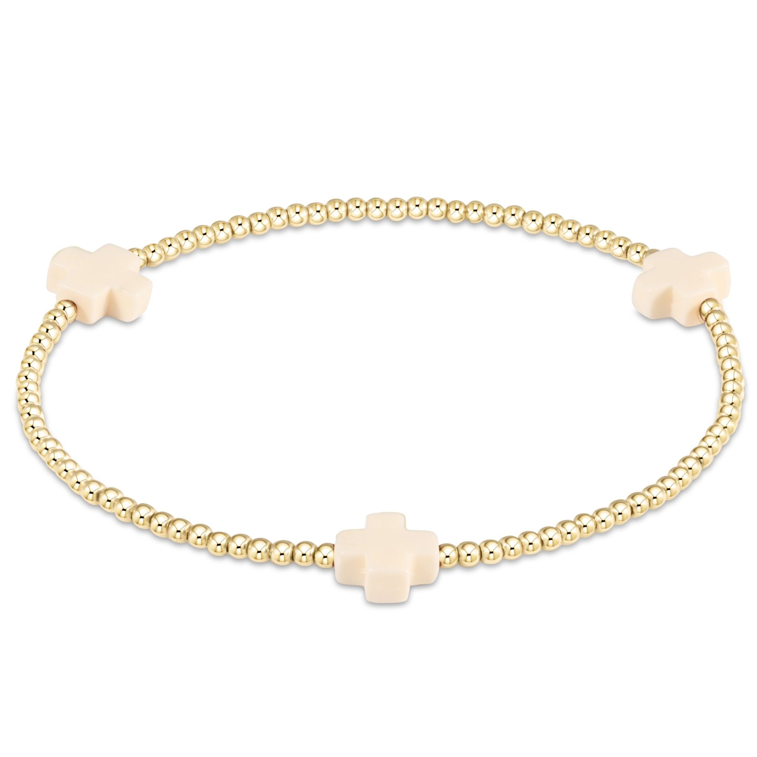 Extends - Signature Cross Pearl Pattern 4mm Bead Bracelet - Gold
