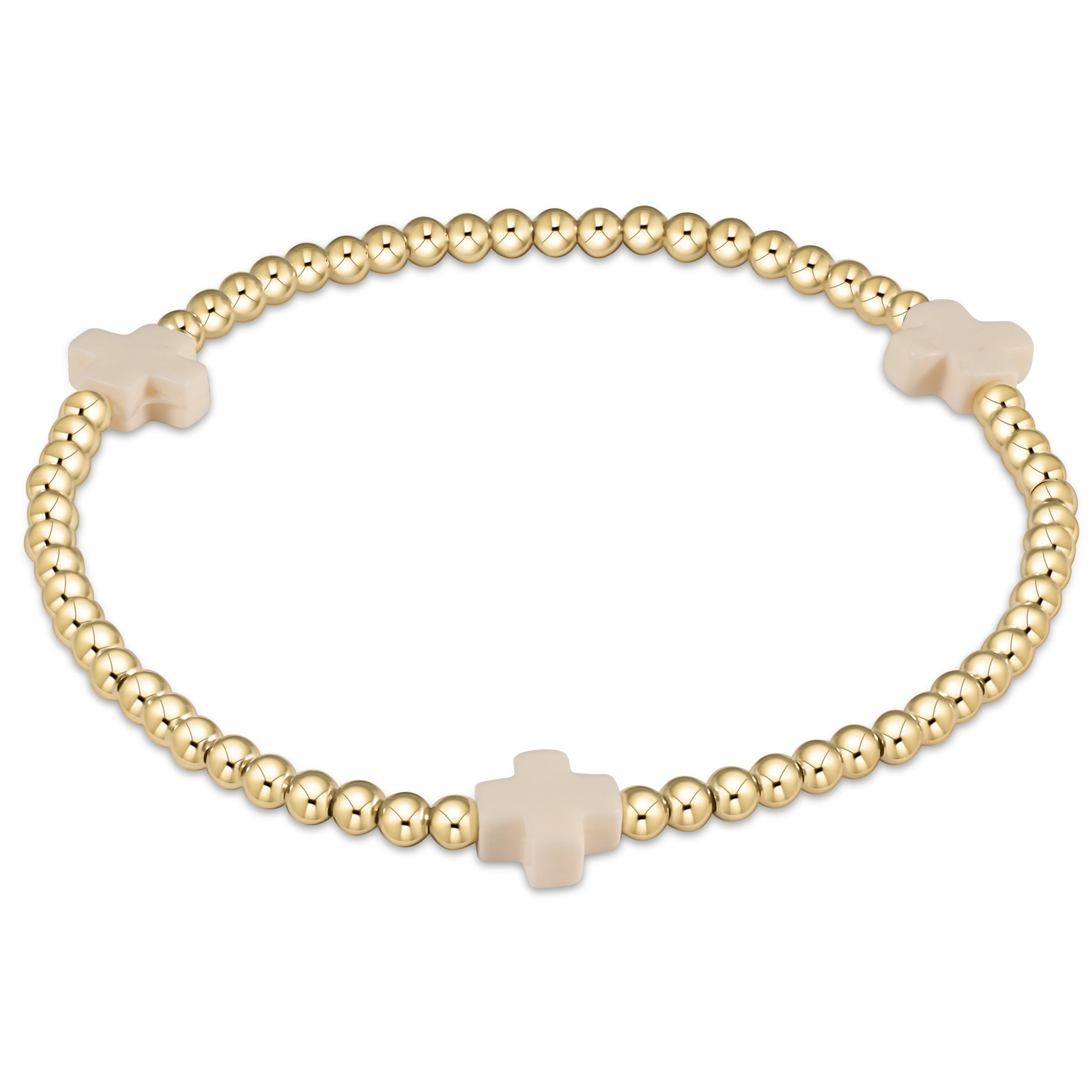 Extends - Signature Cross Gold Pattern 3mm Bead Bracelet - Off-White