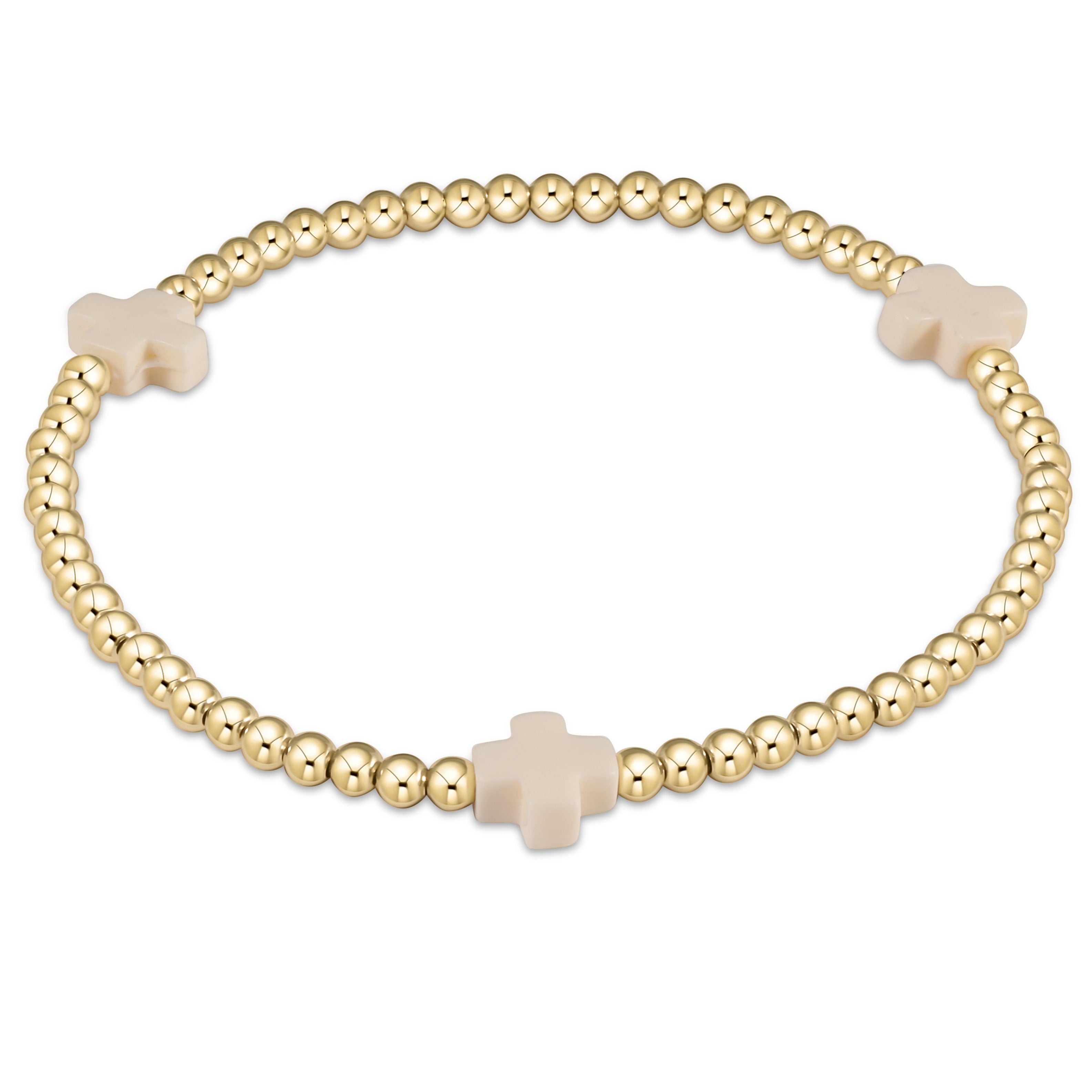 egirl Signature Cross Gold pattern 3mm Bead Bracelet - Bright Pink