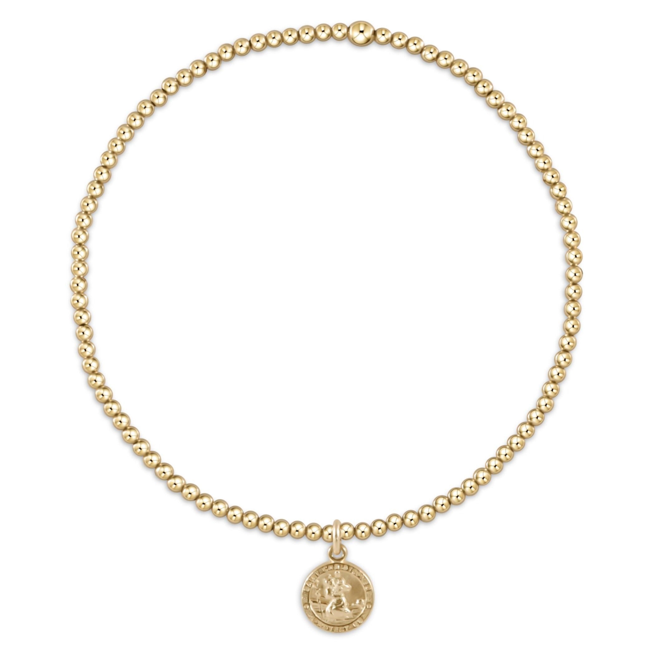 Classic Gold 2mm Bead Bracelet - Guardian Angel Small Gold Disc