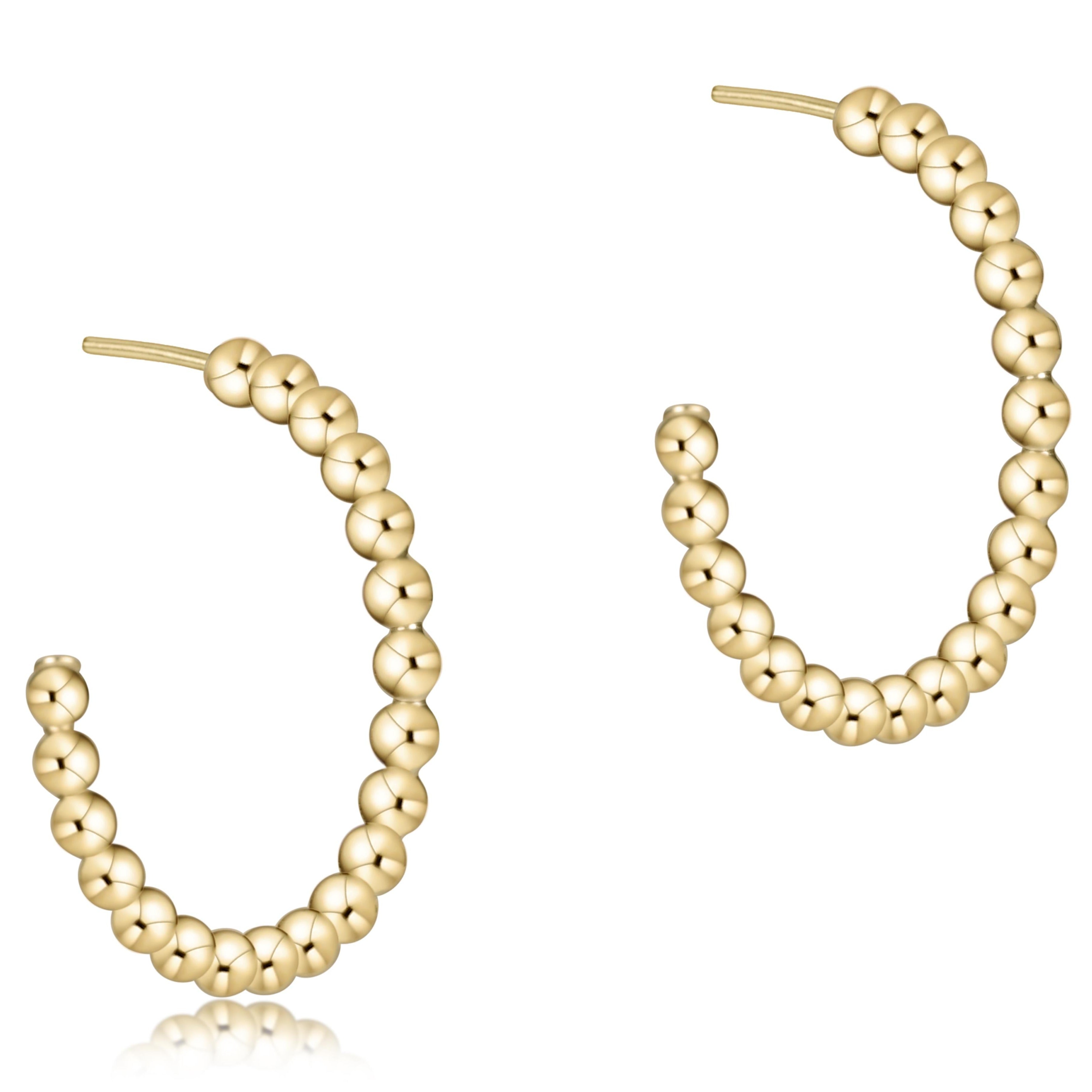 Beaded Gemstone 1.25" Post Hoop - 3mm Pearl