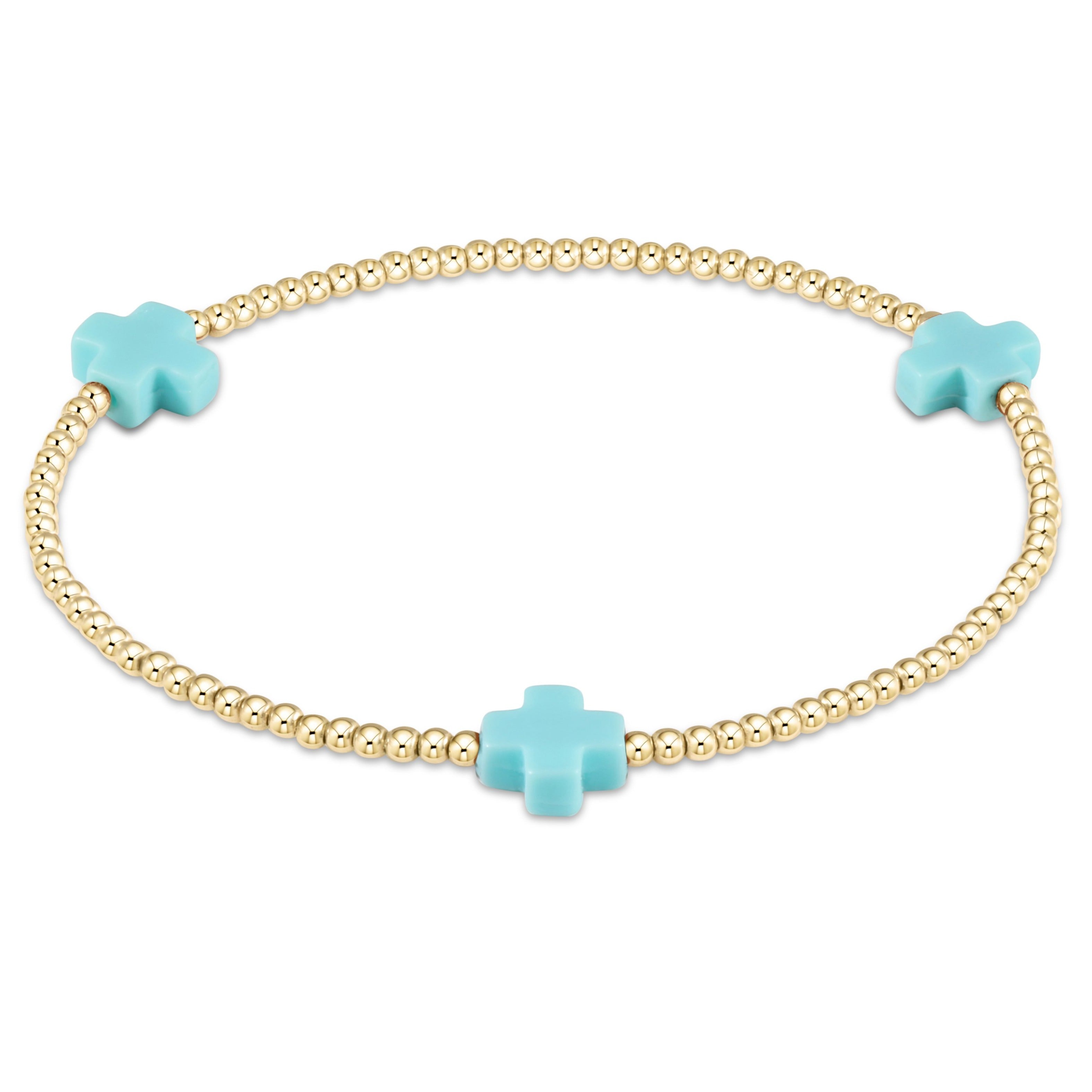 Extends - Signature Cross Pearl Pattern 4mm Bead Bracelet - Gold