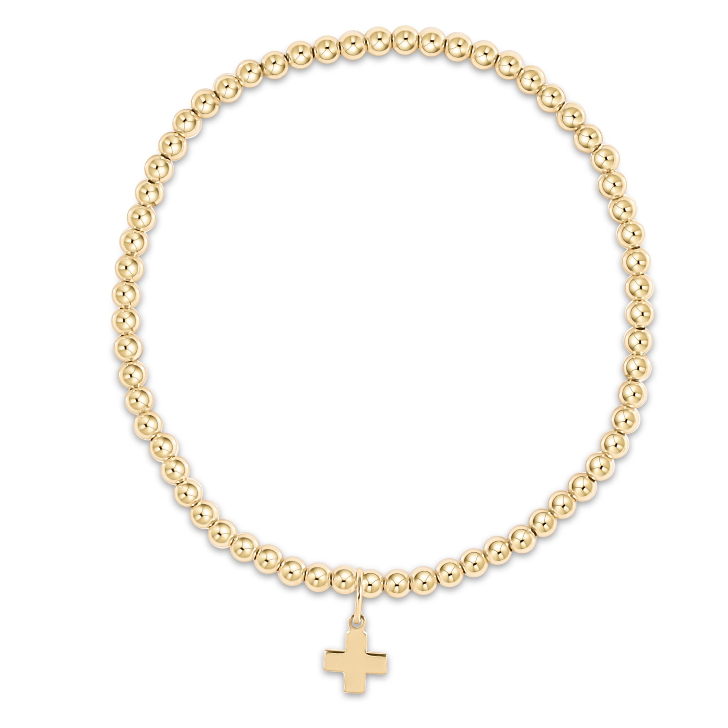 Classic Gold 3mm Bead Bracelet - Signature Cross Gold Disc