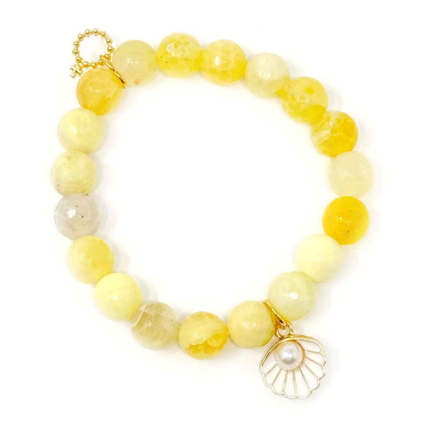 10mm Faceted Limoncello Agate w/ White Shell