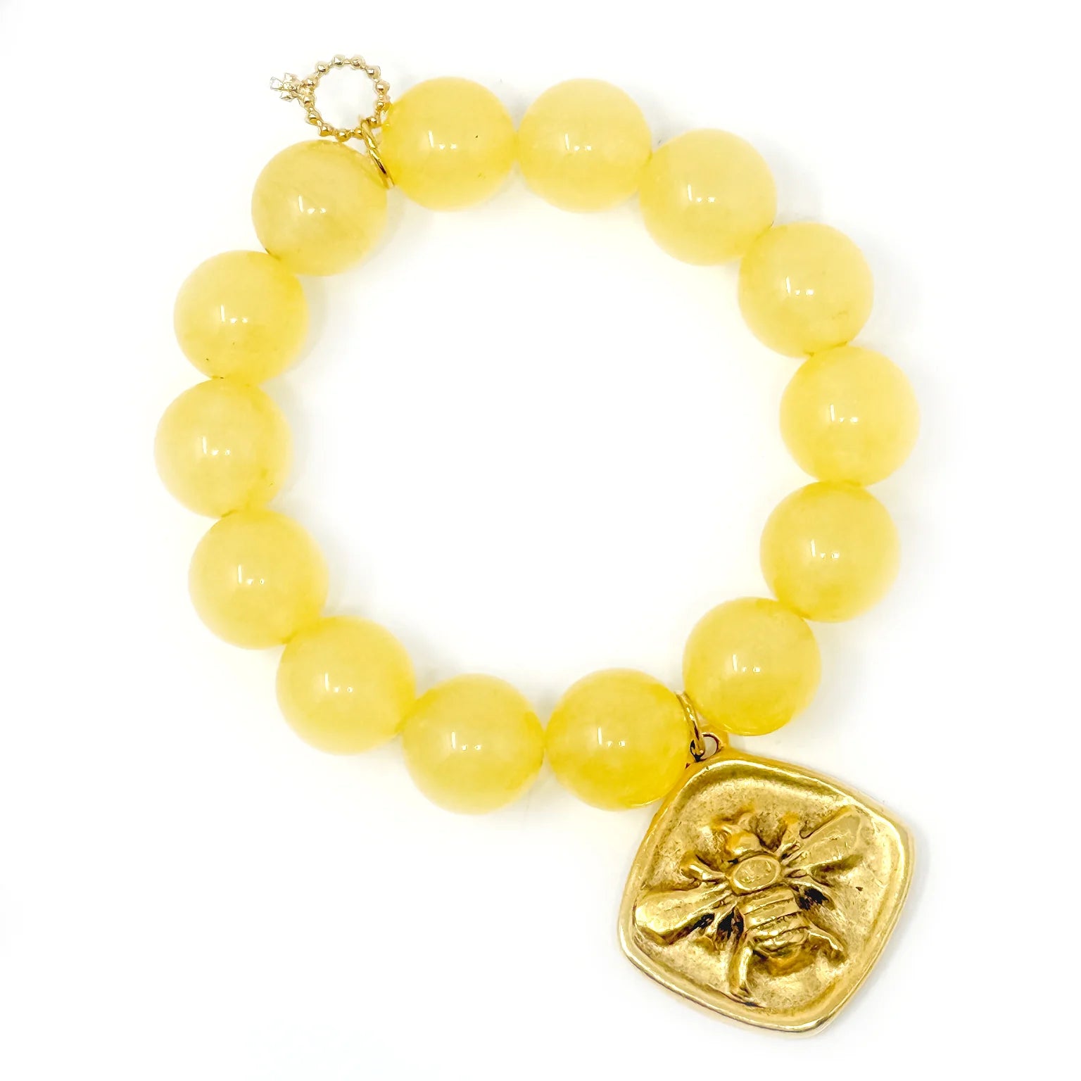 14mm Saffron Yellow Jade w/ Gold Queen of the Hive