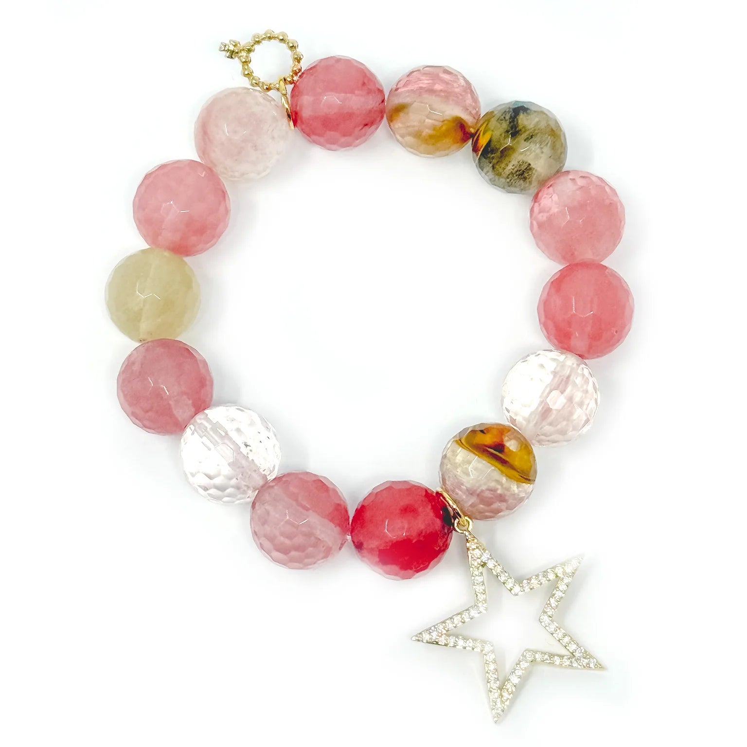 14mm Faceted Cherry Quartz w/ Pave Superstar