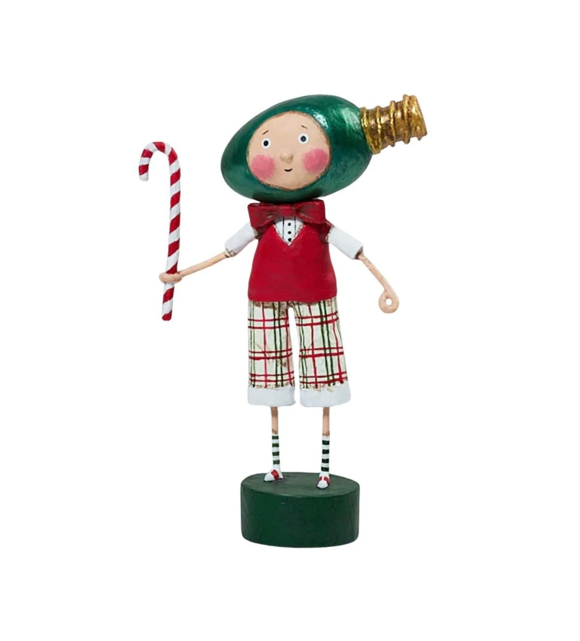 Lori Mitchell All Aglow figurine with Christmas light bulb head holding candy cane