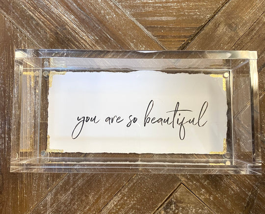 4" x 8" Acrylic Vanity Tray w/ Gold Accents - She is Clothed