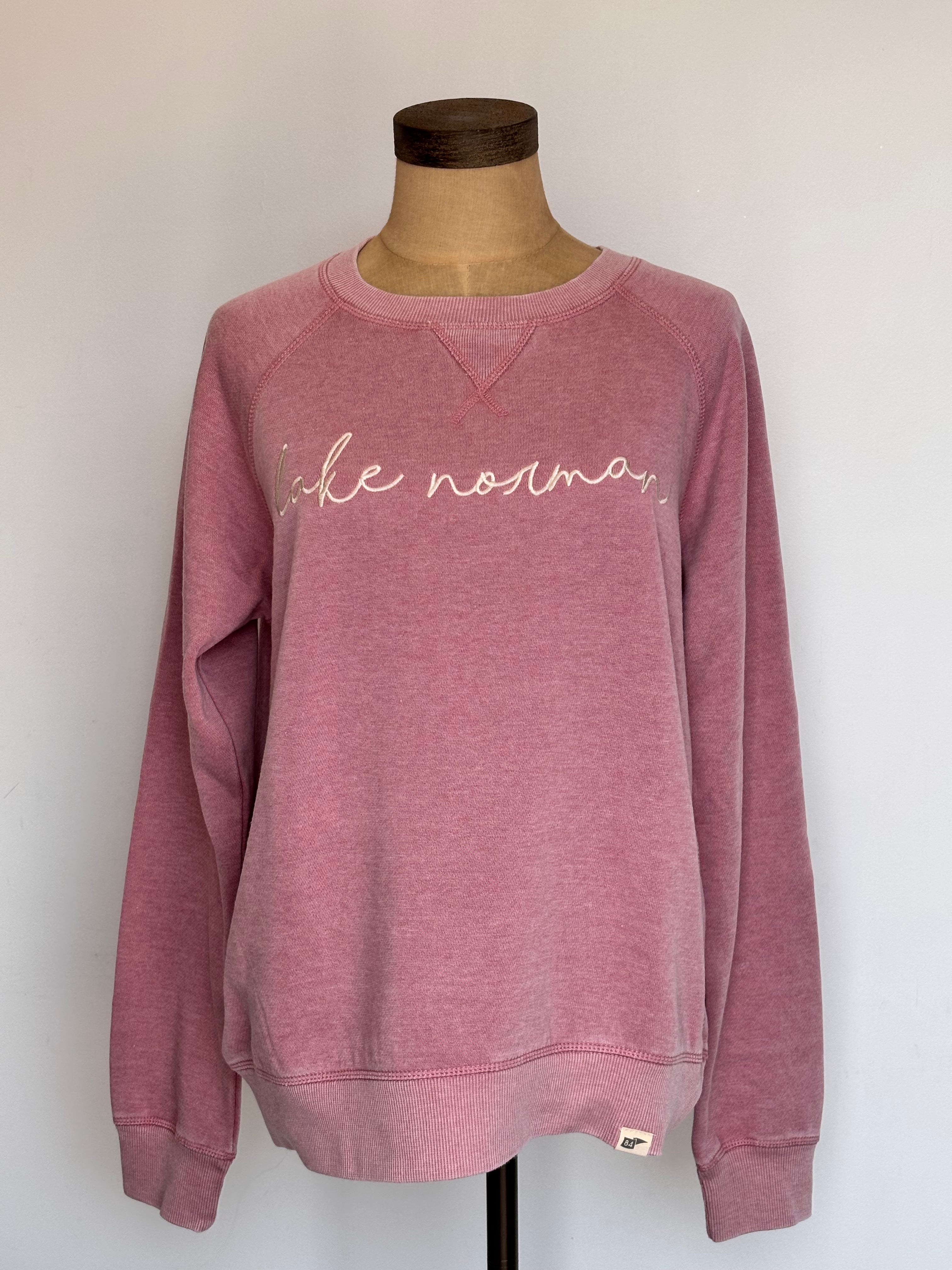 WOMENS LKN BURNOUT FLEECE CREW-MAUVE-SM