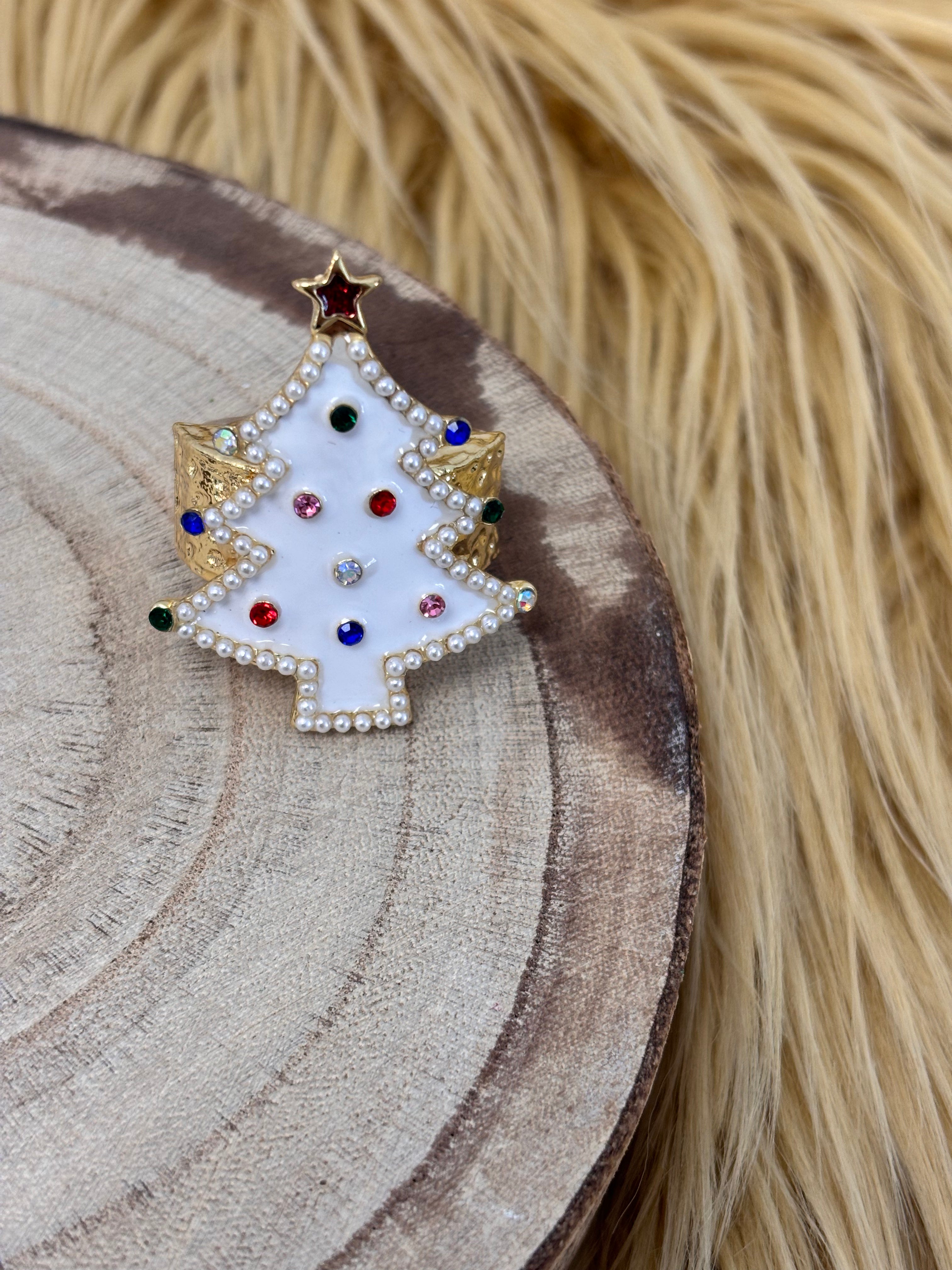 Christmas Tree - White w/Ornaments Ring