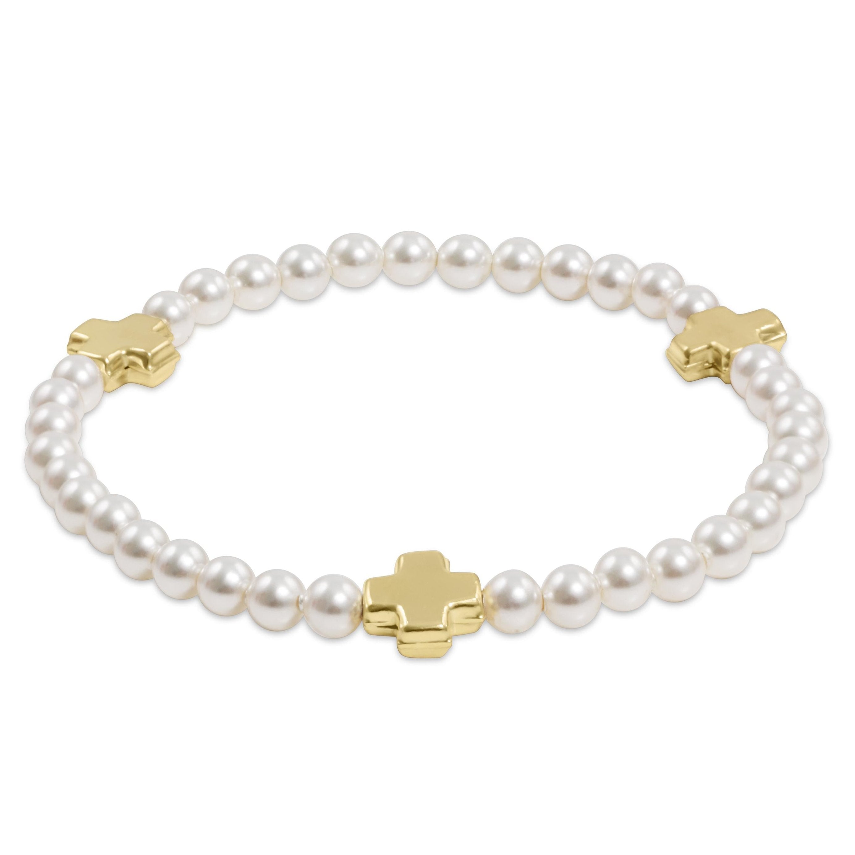 Signature Cross Gold Bliss Pattern 2.5 mm Bead Bracelet - Pearl