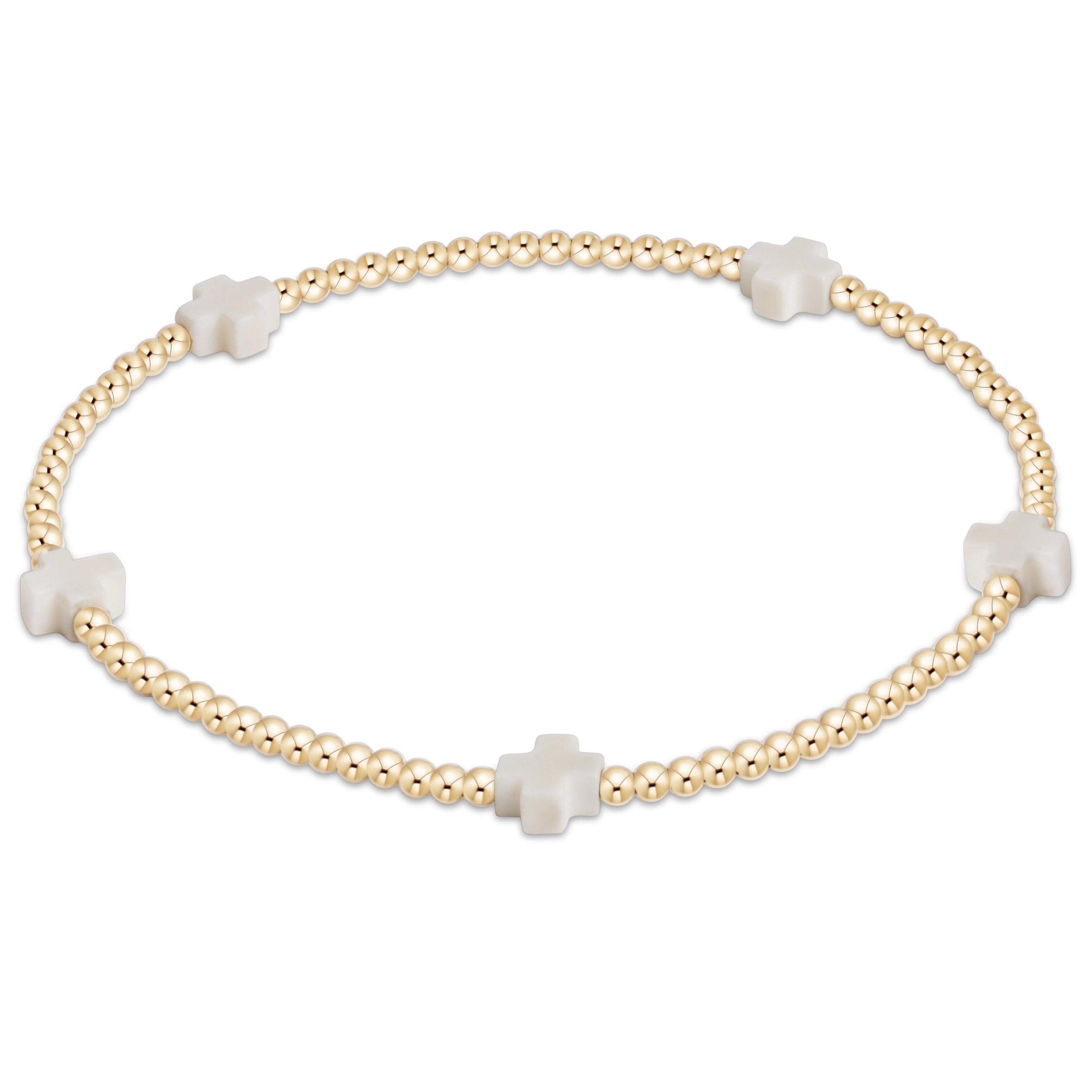 egirl Signature Cross Small Gold pattern 2mm Bead Bracelet - Off-White