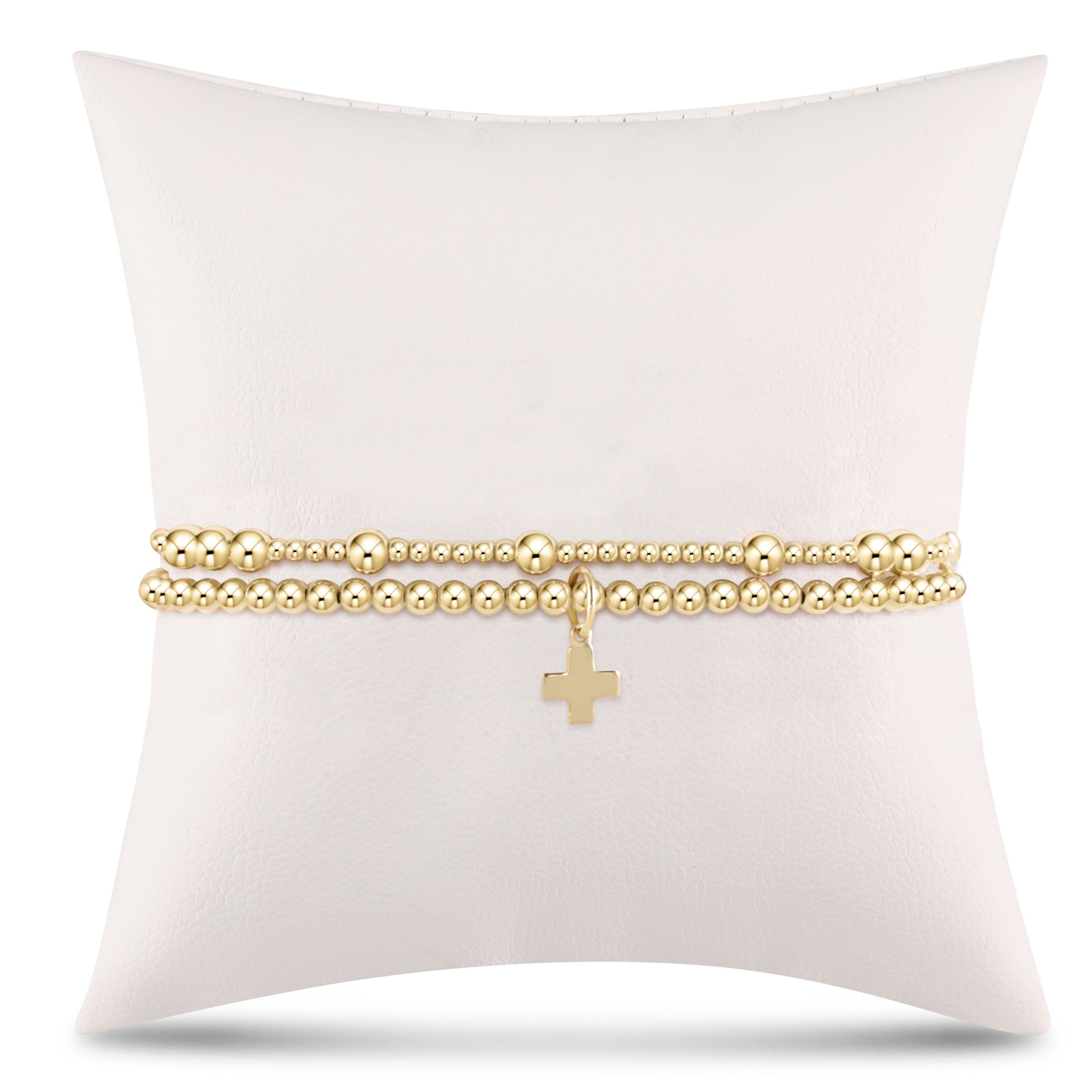 Classic Gold 3mm Bead bracelet - Classic Beaded Signature Cross Gold Charm - 4mm Bead Gold