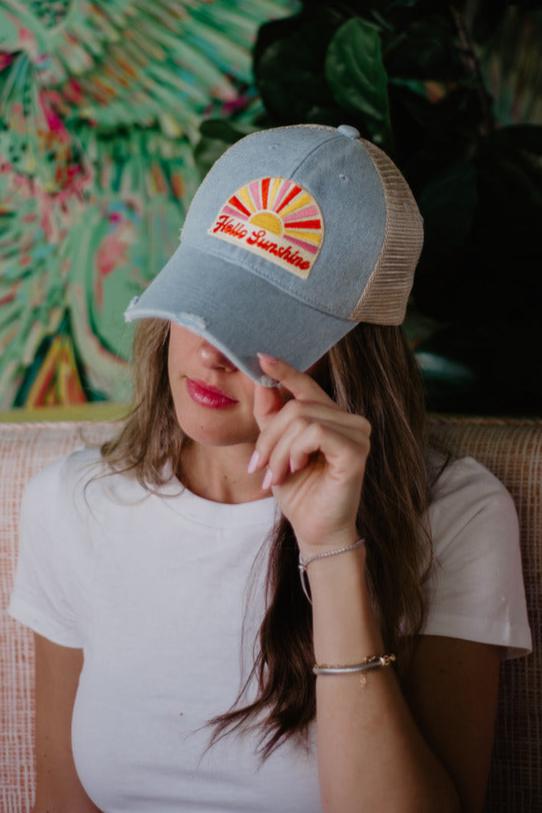 Hello Sunshine Denim Patch Trucker Hat