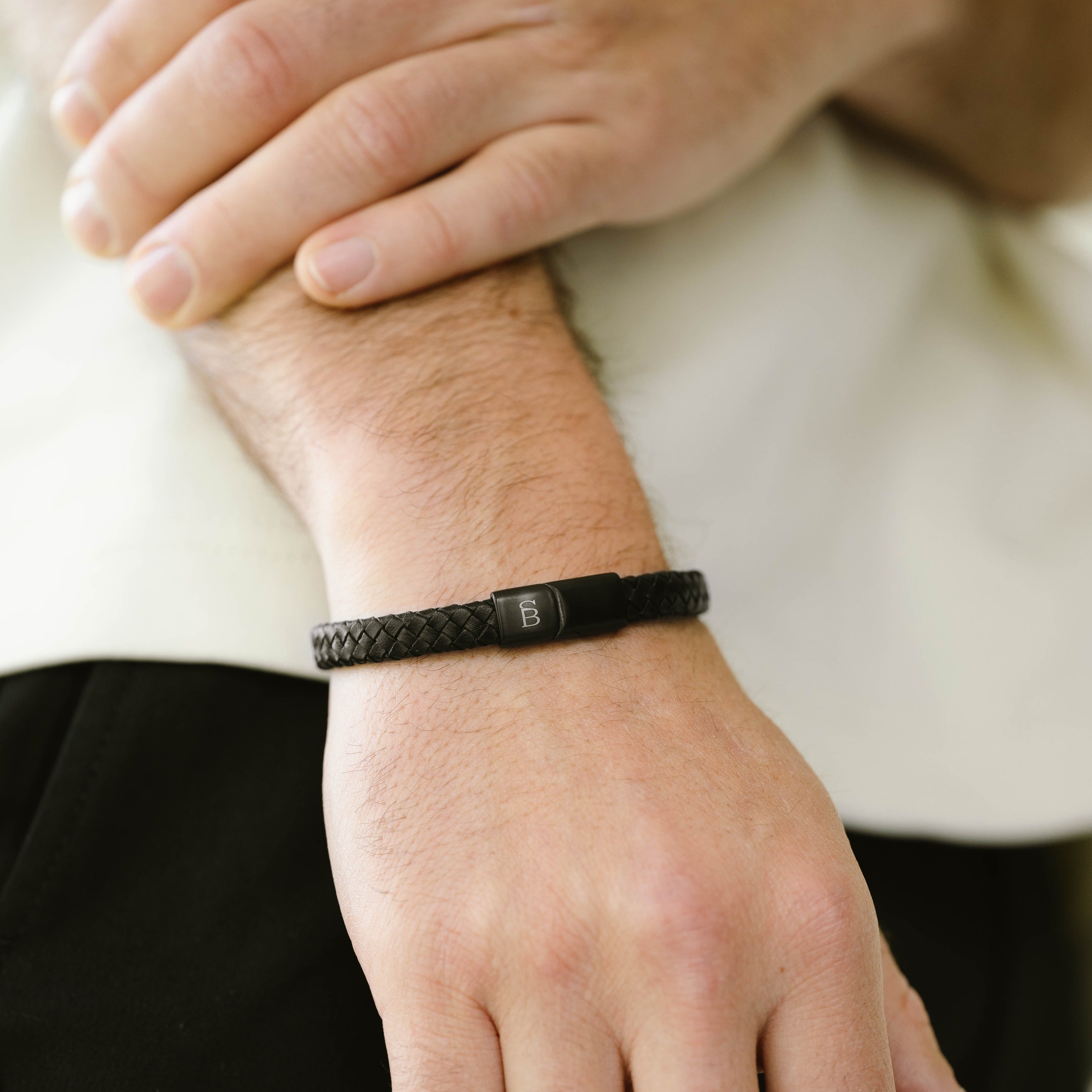 Leather Bracelet Riley - Black - Lg.