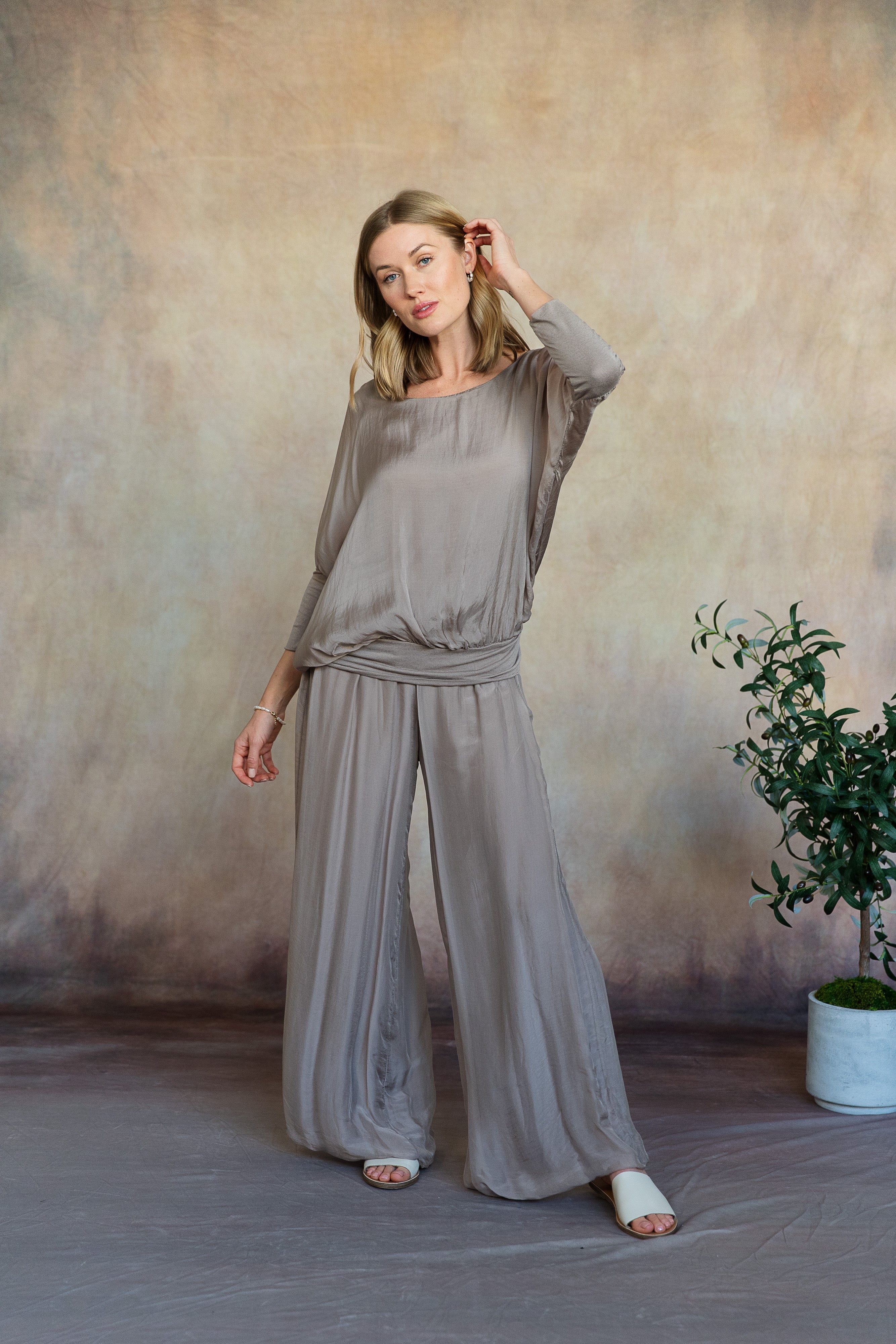 MADELYN SILK PANTS-TAUPE-O/S