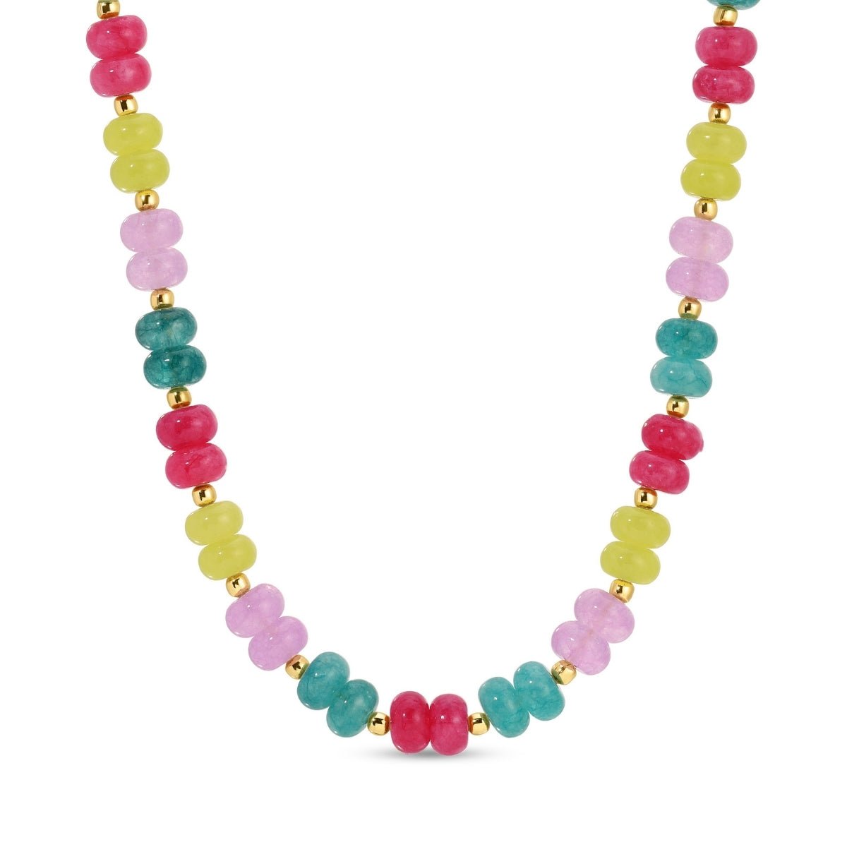 Necklace - Multi Color Stones w/Bead Accents Fuschia/Blue/Peach - Gold