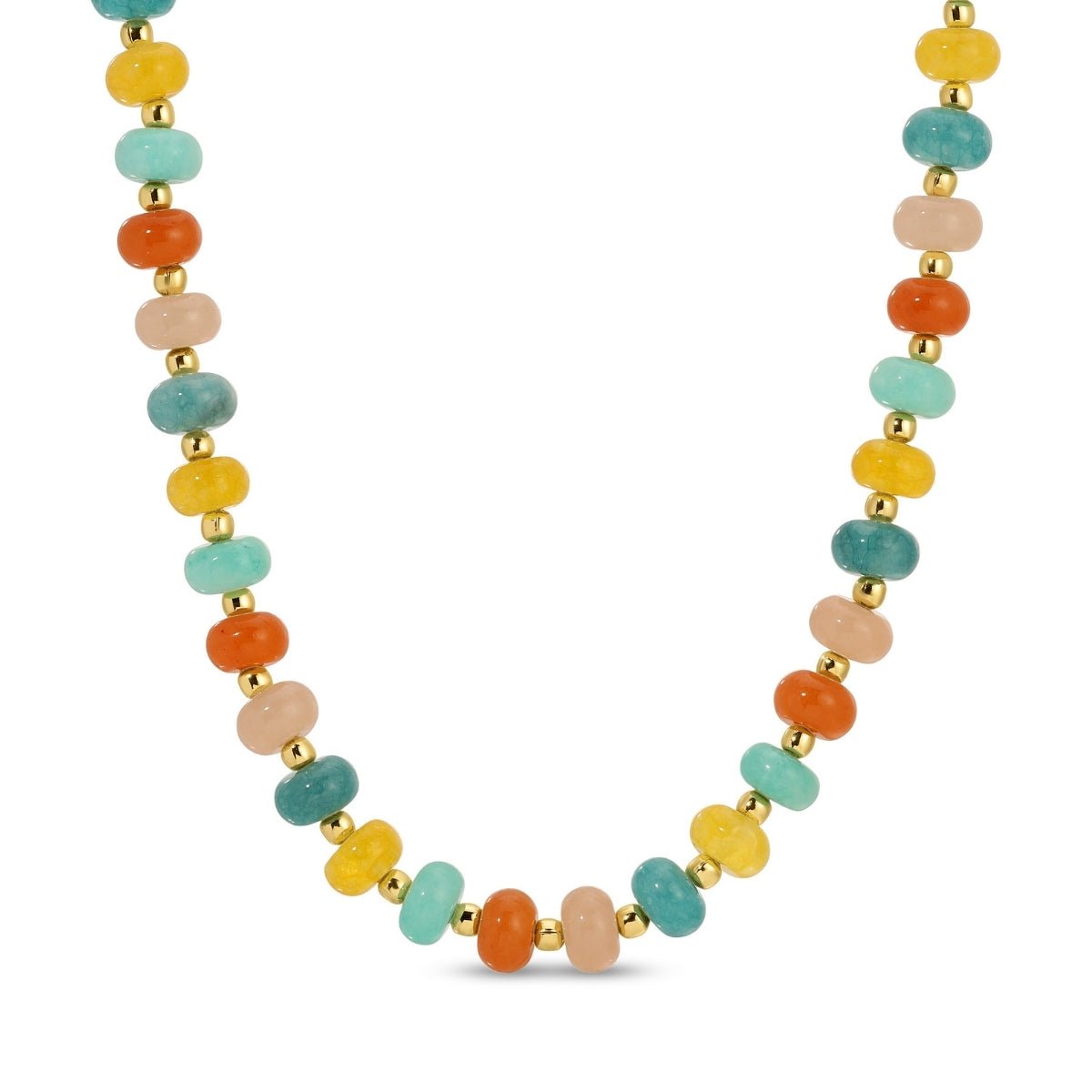 Necklace - Multi Color Stones w/Bead Accents Fuschia/Blue/Peach - Gold