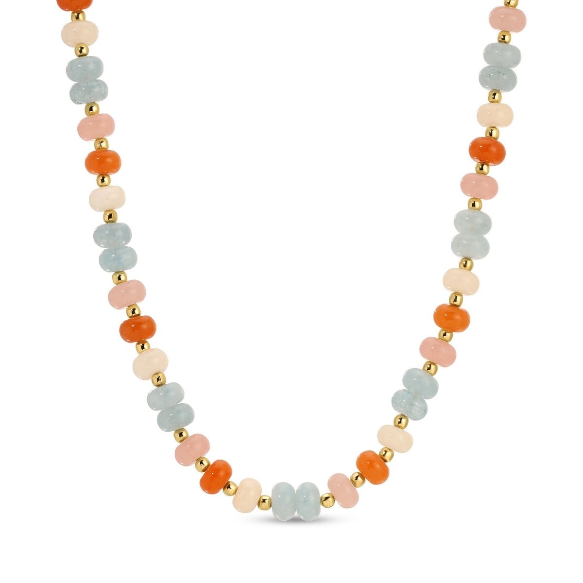 Necklace - Multi Color Stones w/Bead Accents Fuschia/Blue/Peach - Gold