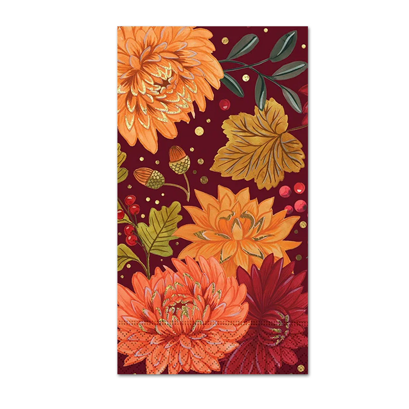 Design Design Sumptuous Harvest guest towel with autumn floral pattern on deep burgundy background