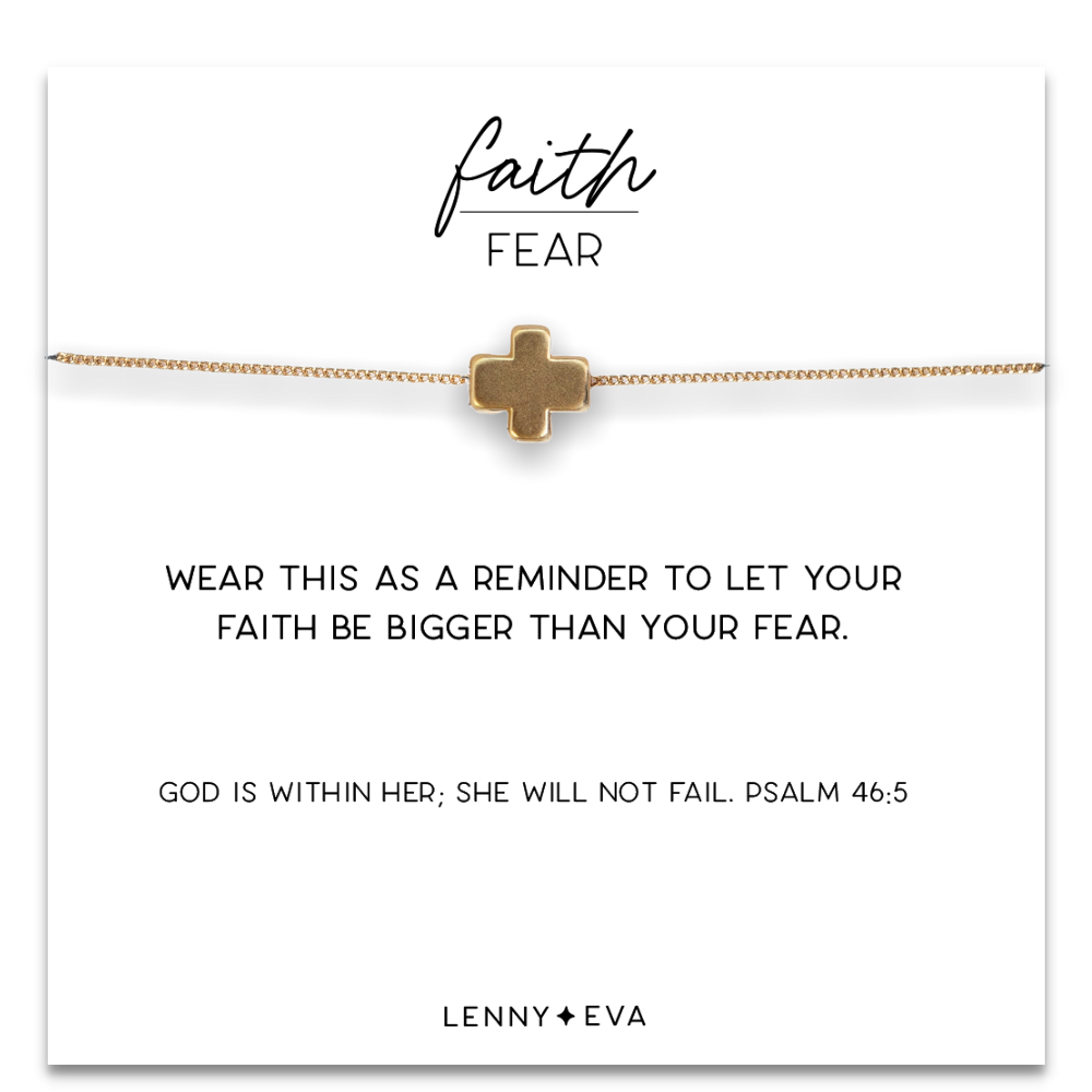 Faith Over Fear Necklace - Gold Cross 20"-22"