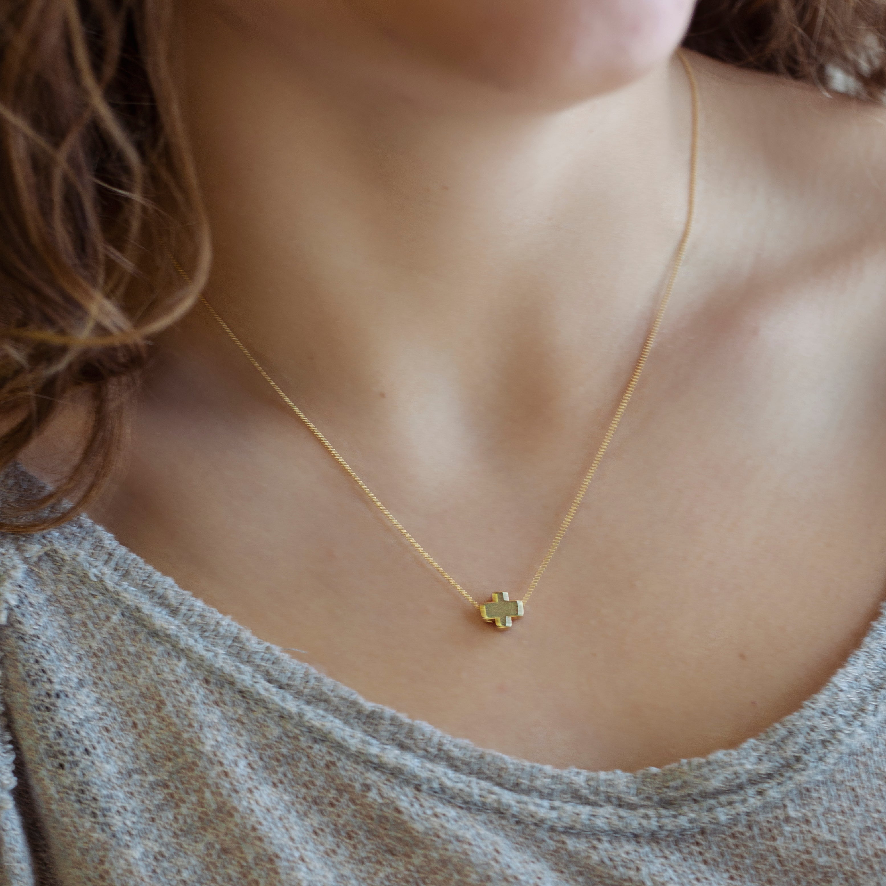 Faith Over Fear Necklace - Gold Cross 20"-22"