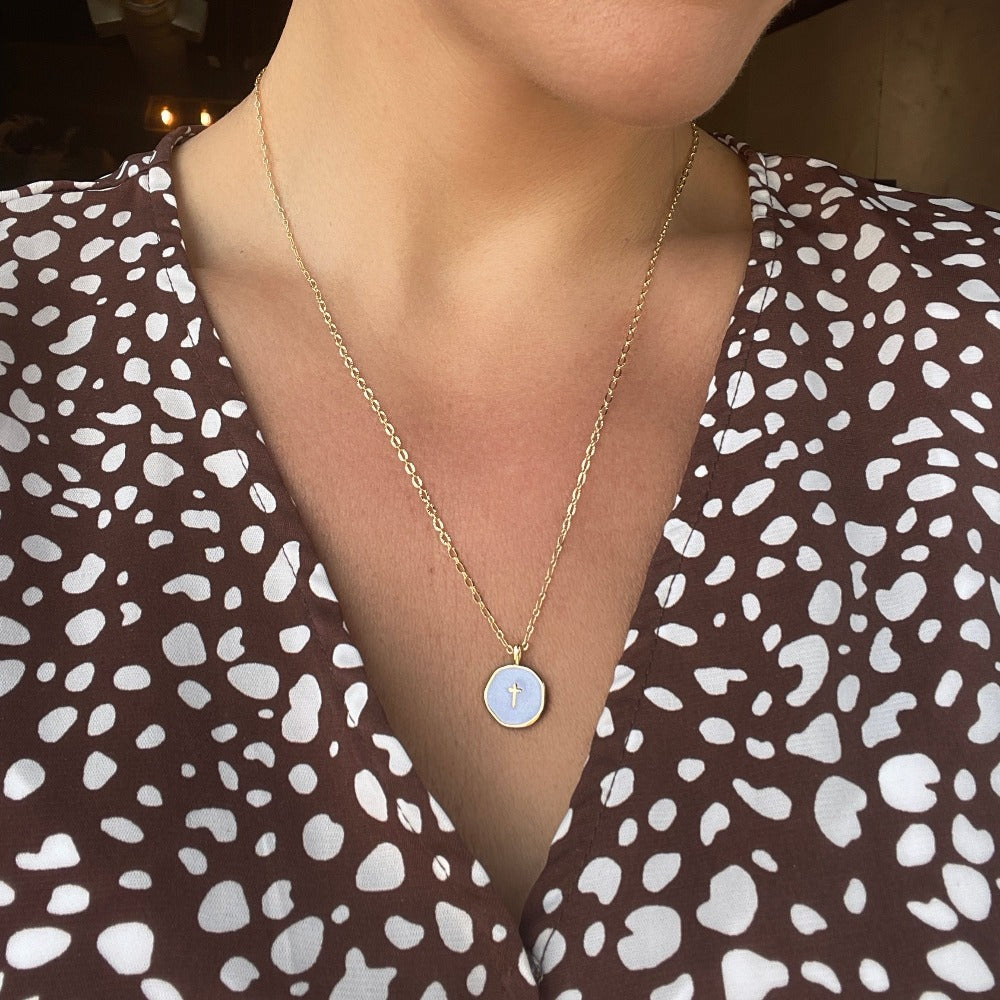 Faith Over Fear Necklace - White Cross 20"-22"
