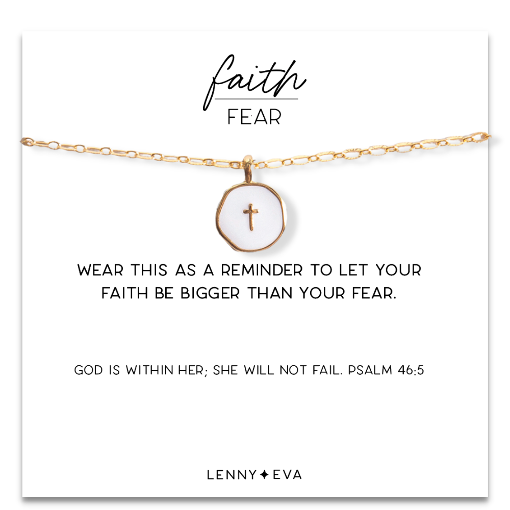 Faith Over Fear Necklace - White Cross 20"-22"