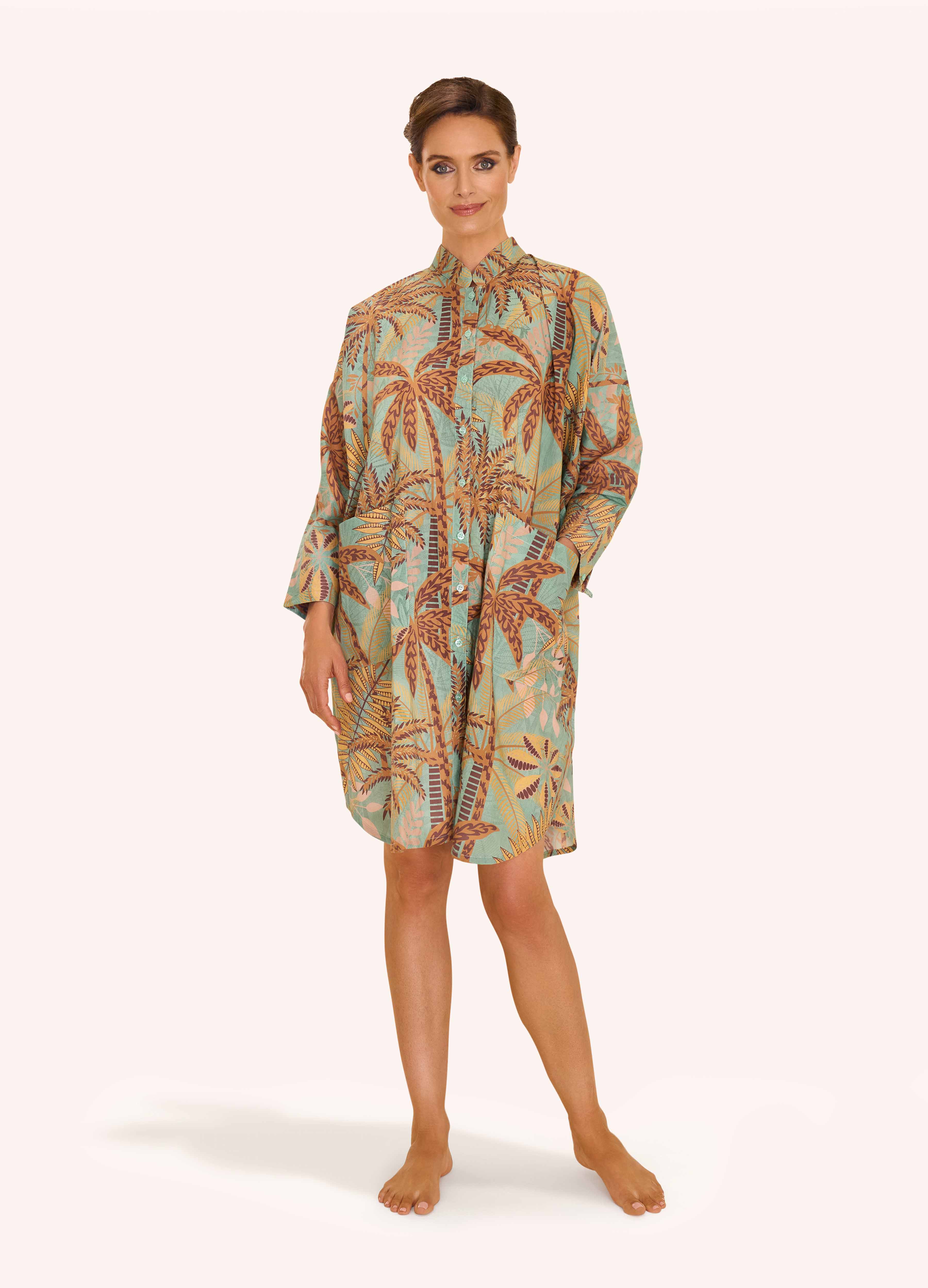 Oversized Shirt/Dress - Patterned Palms - Pink & Blue Tones