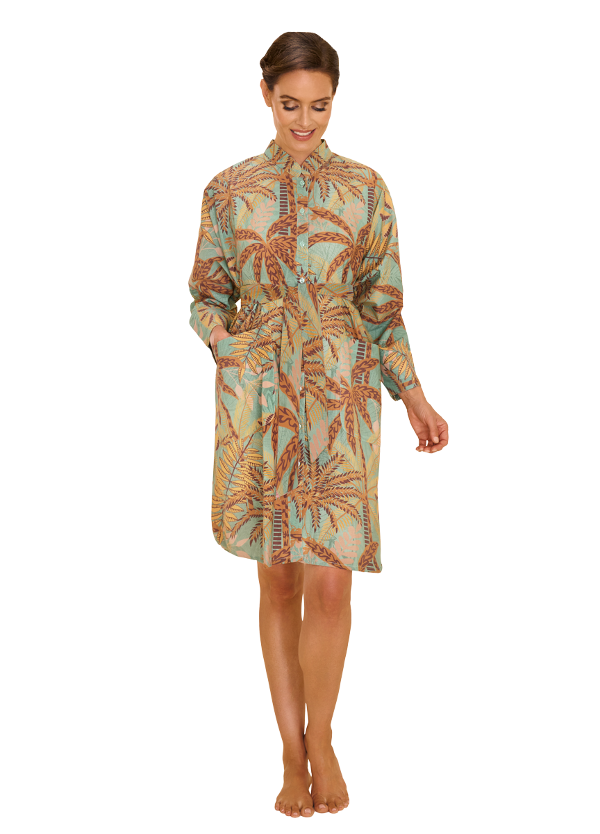 Oversized Shirt/Dress - Patterned Palms - Pink & Blue Tones