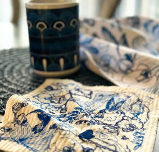 ORCHID GARDEN BLUE SWEDISH CLOTH
