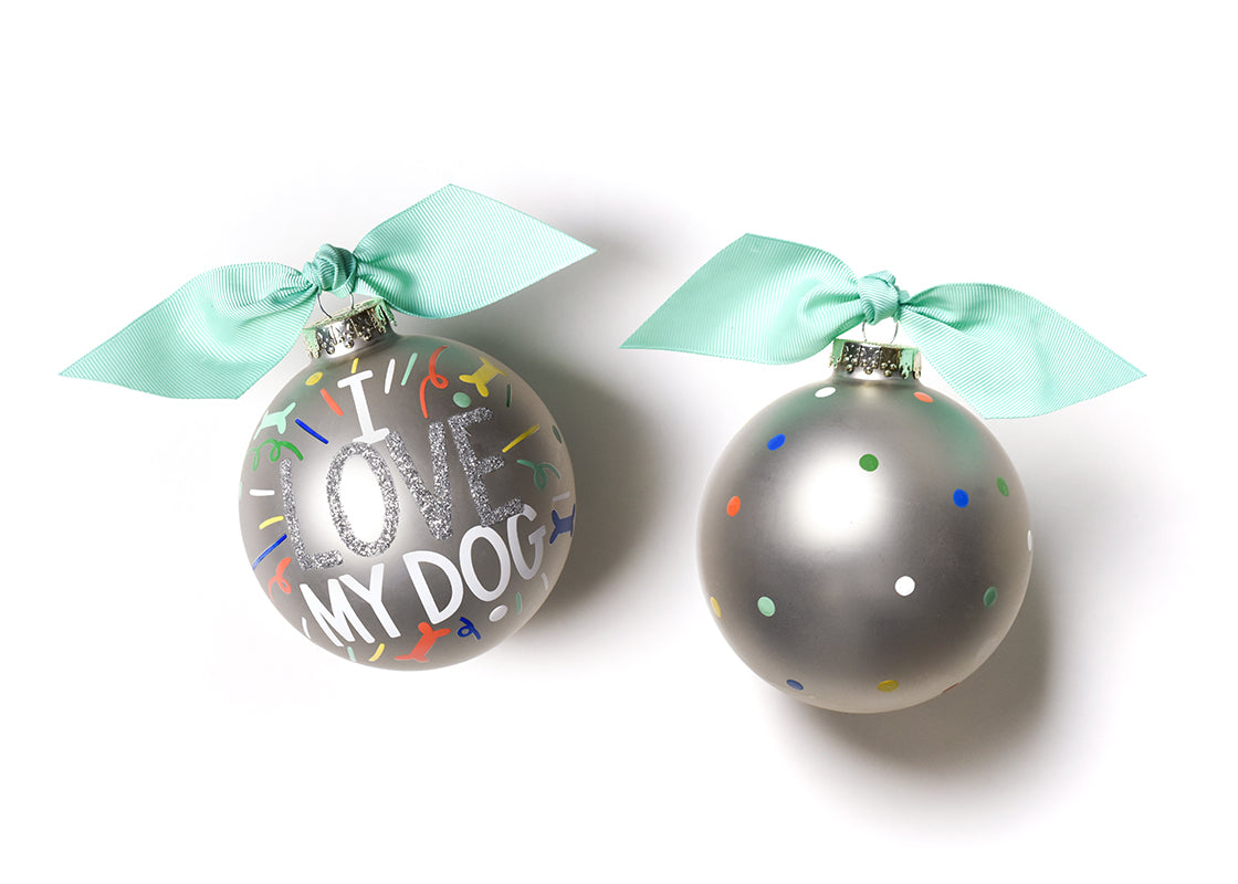 I LOVE MY DOG POPPER 100MM GLASS ORNAMENT