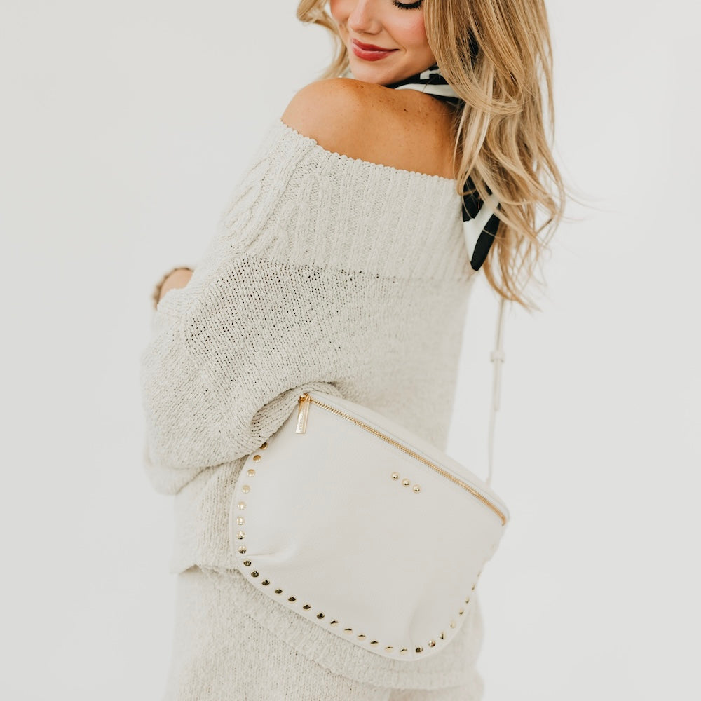 PEBBLE SABRINA STUDDED BUM BAG-CREAM