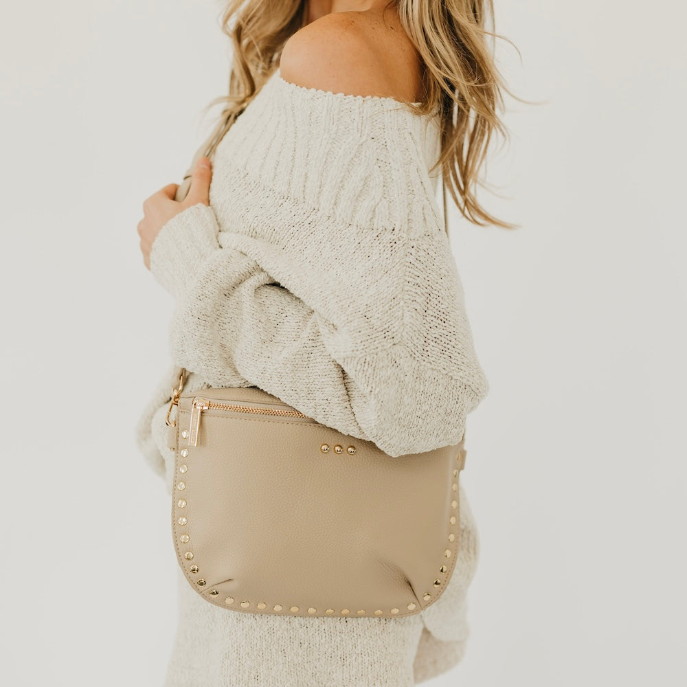 PEBBLE SABRINA STUDDED BUM BAG-TAUPE
