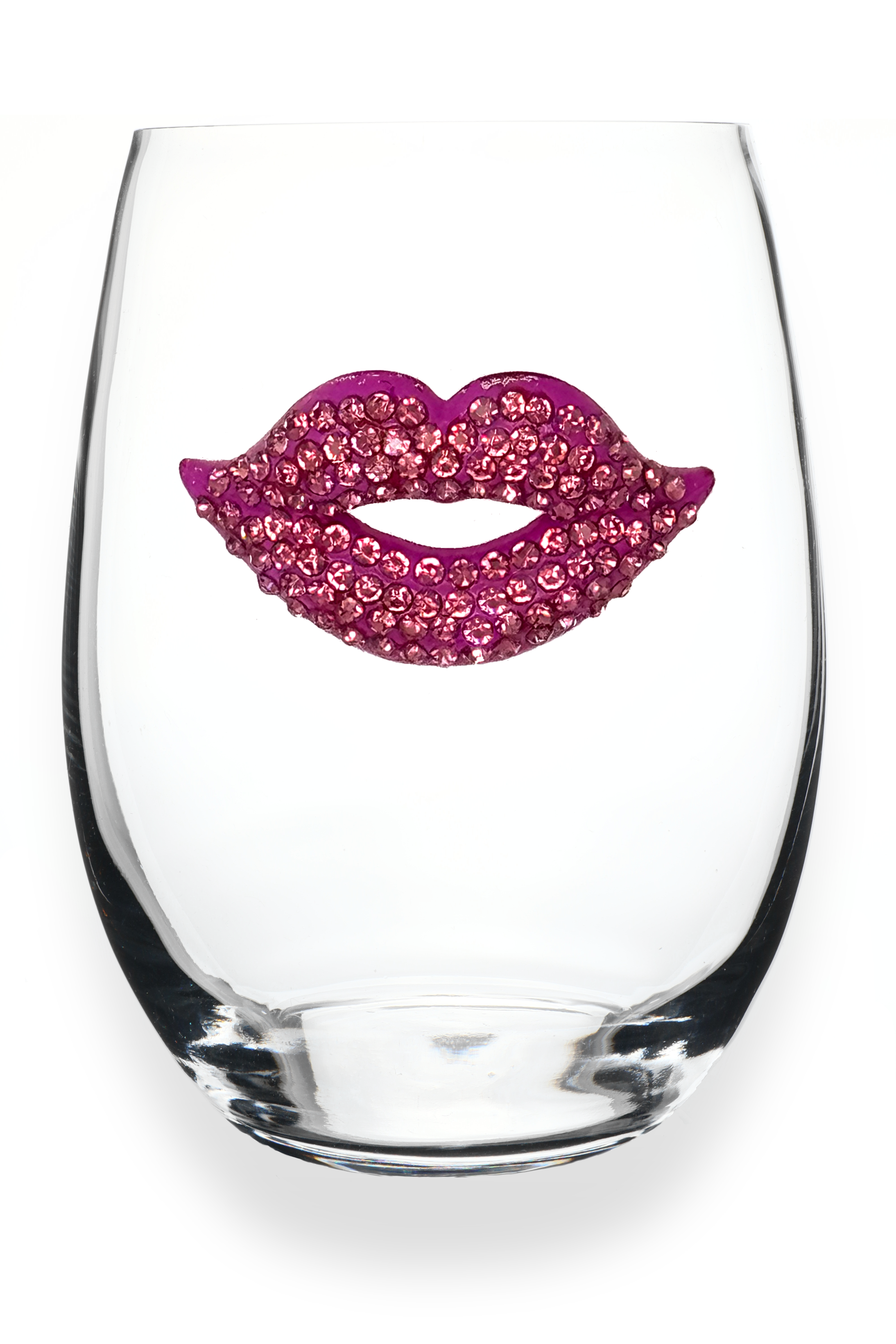 Pink Lips Jeweled Stemless Wine Glass
