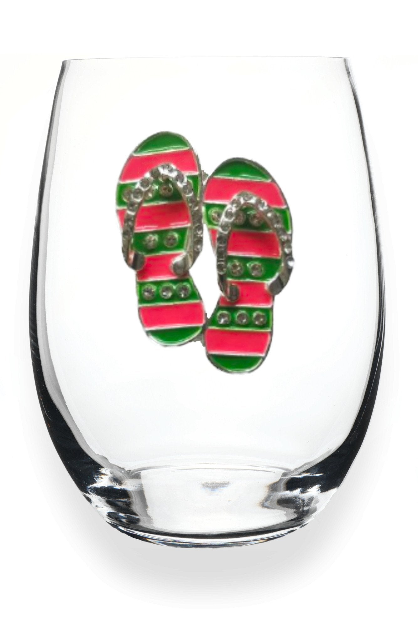 Pink & Green Stripe Flip Flop Stemless Wine Glass