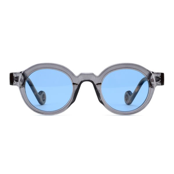 Devan - Transparent Grey/Tortoise Temples - Blue Lens