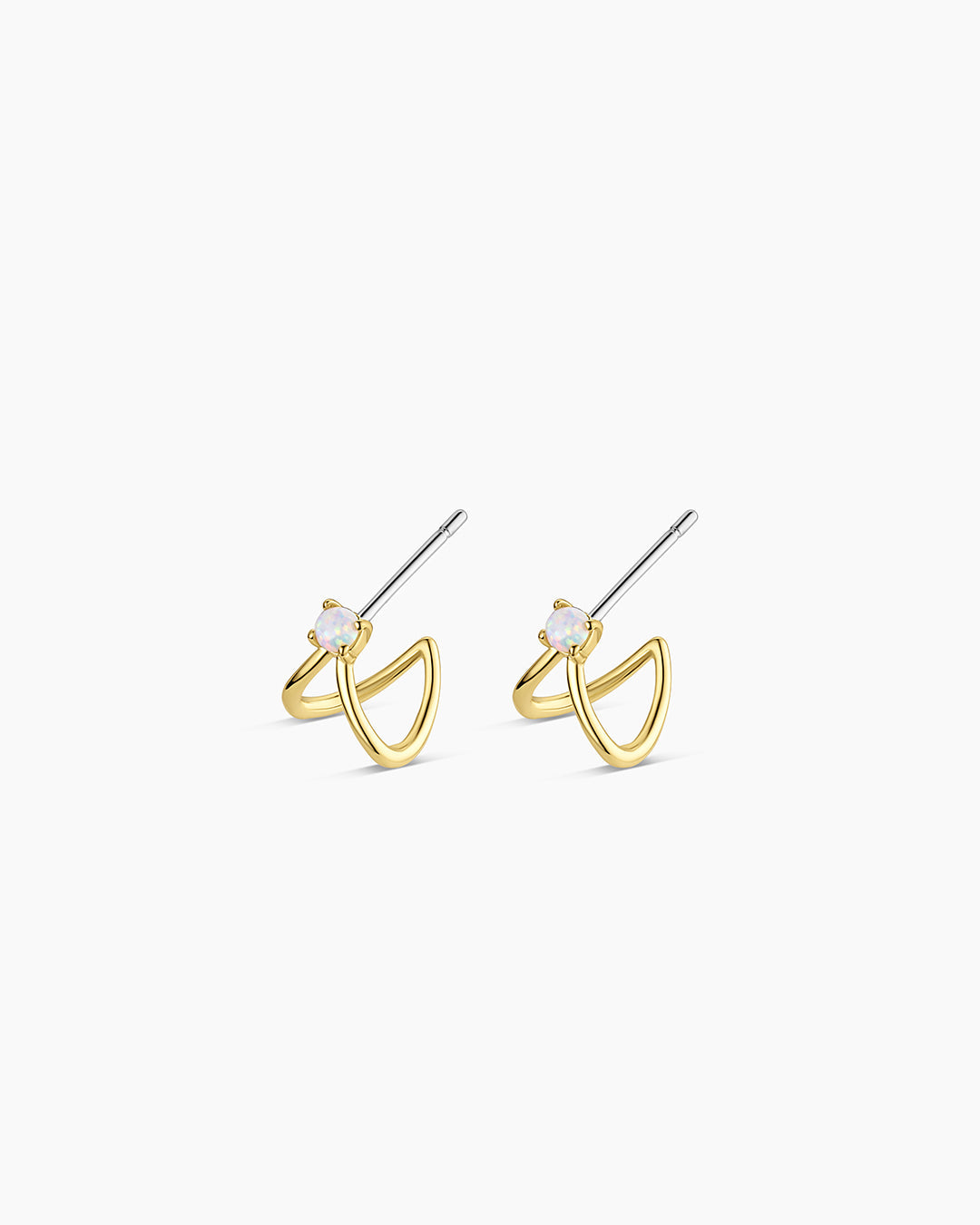 Opalite Solitaire Double Huggies - Gold (stainless steel post)