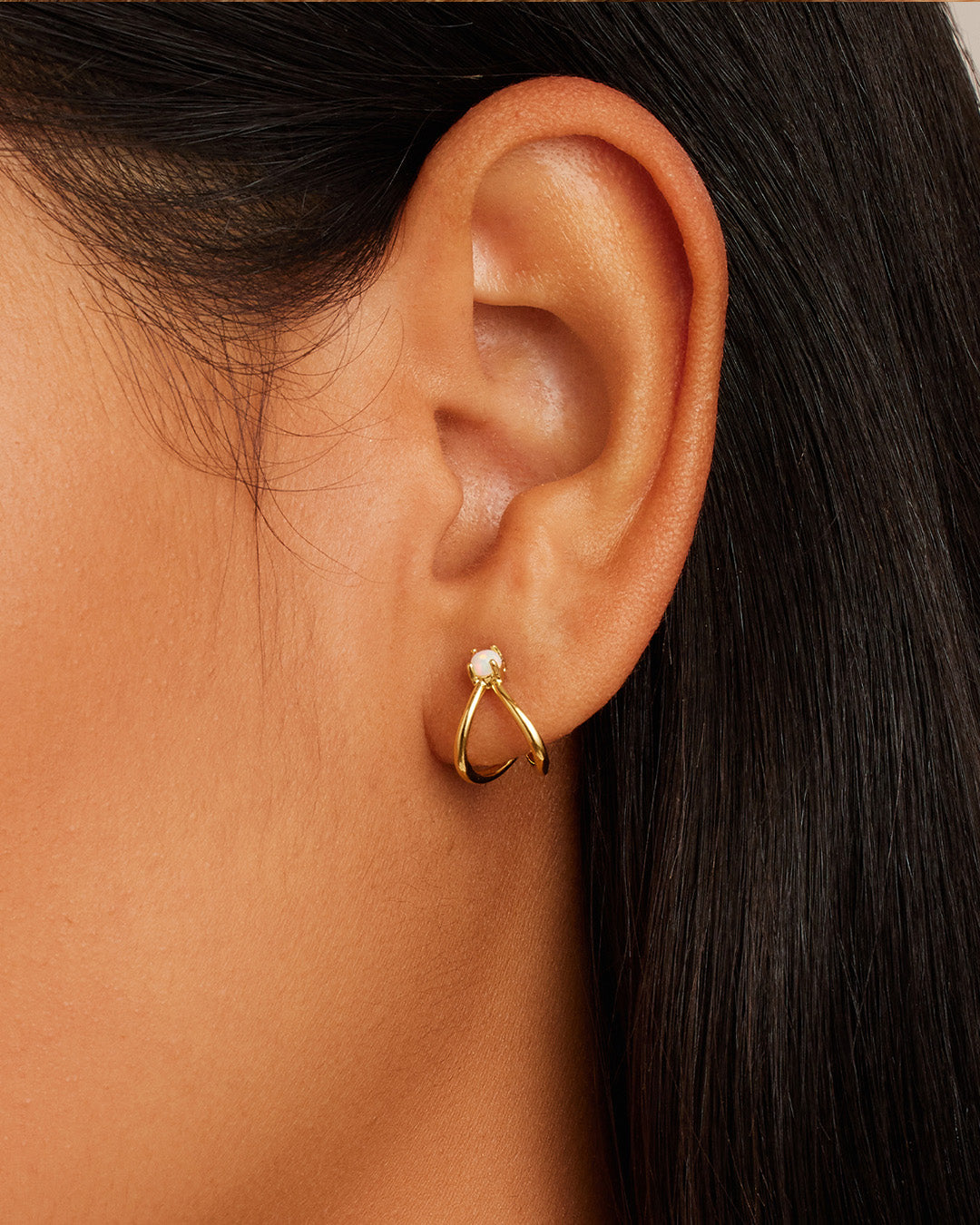 Opalite Solitaire Double Huggies - Gold (stainless steel post)