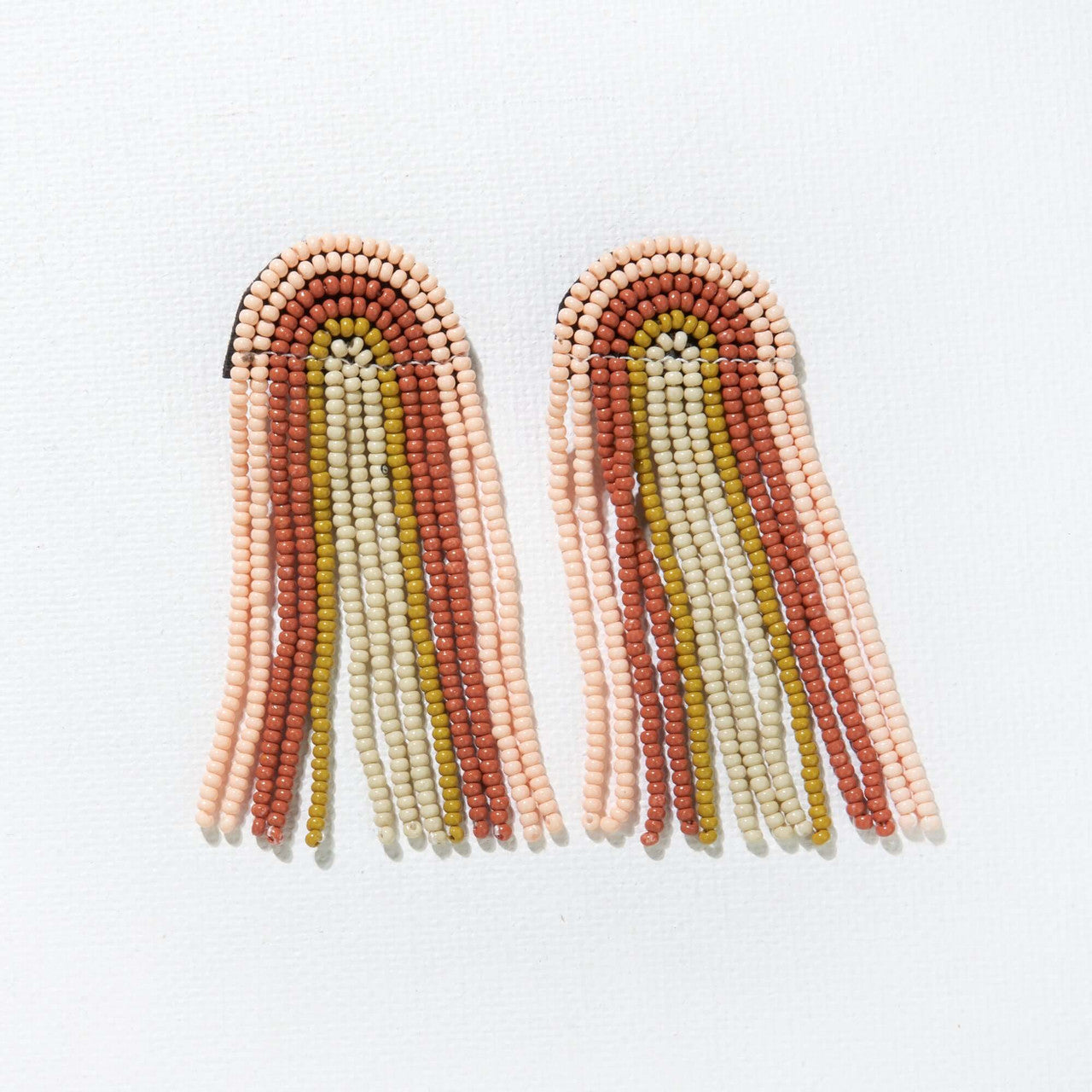 Blush, Pink, Rust Rainbow Fringe Seed Bed Earring 2.5"