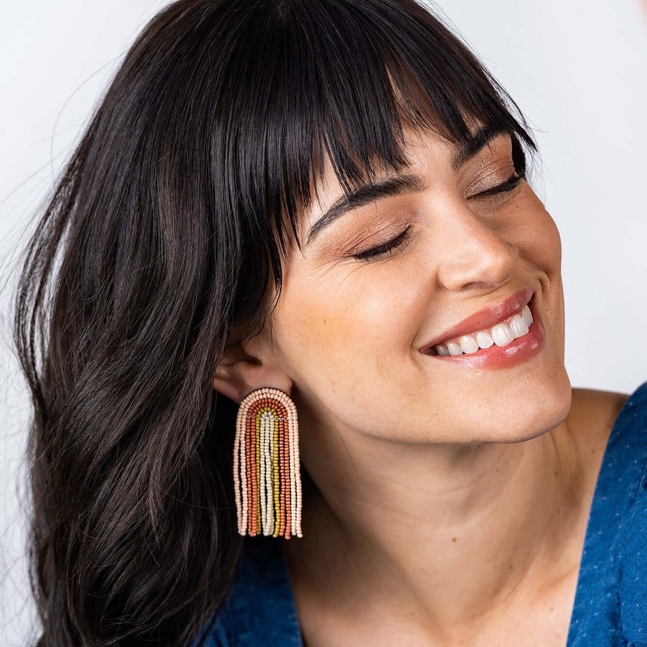 Blush, Pink, Rust Rainbow Fringe Seed Bed Earring 2.5"