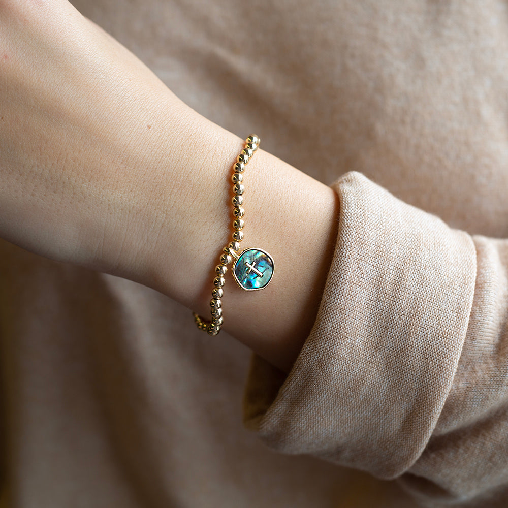 Faith Over Fear Bracelet - Abalone Cross